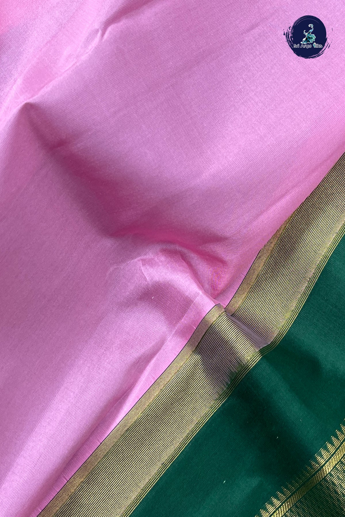 Lotus Pink Korvai Contrast Silk Saree With Plain Pattern