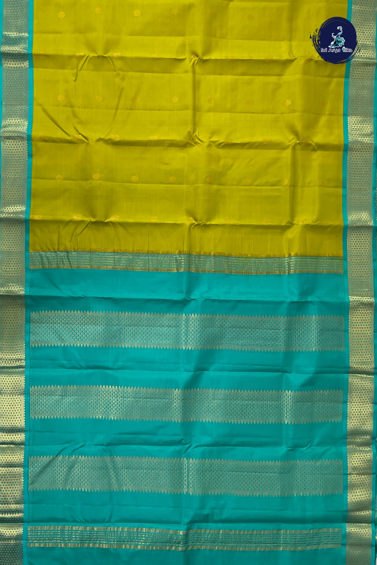 Lime Green Korvai Contrast Silk Saree With Buttas Pattern