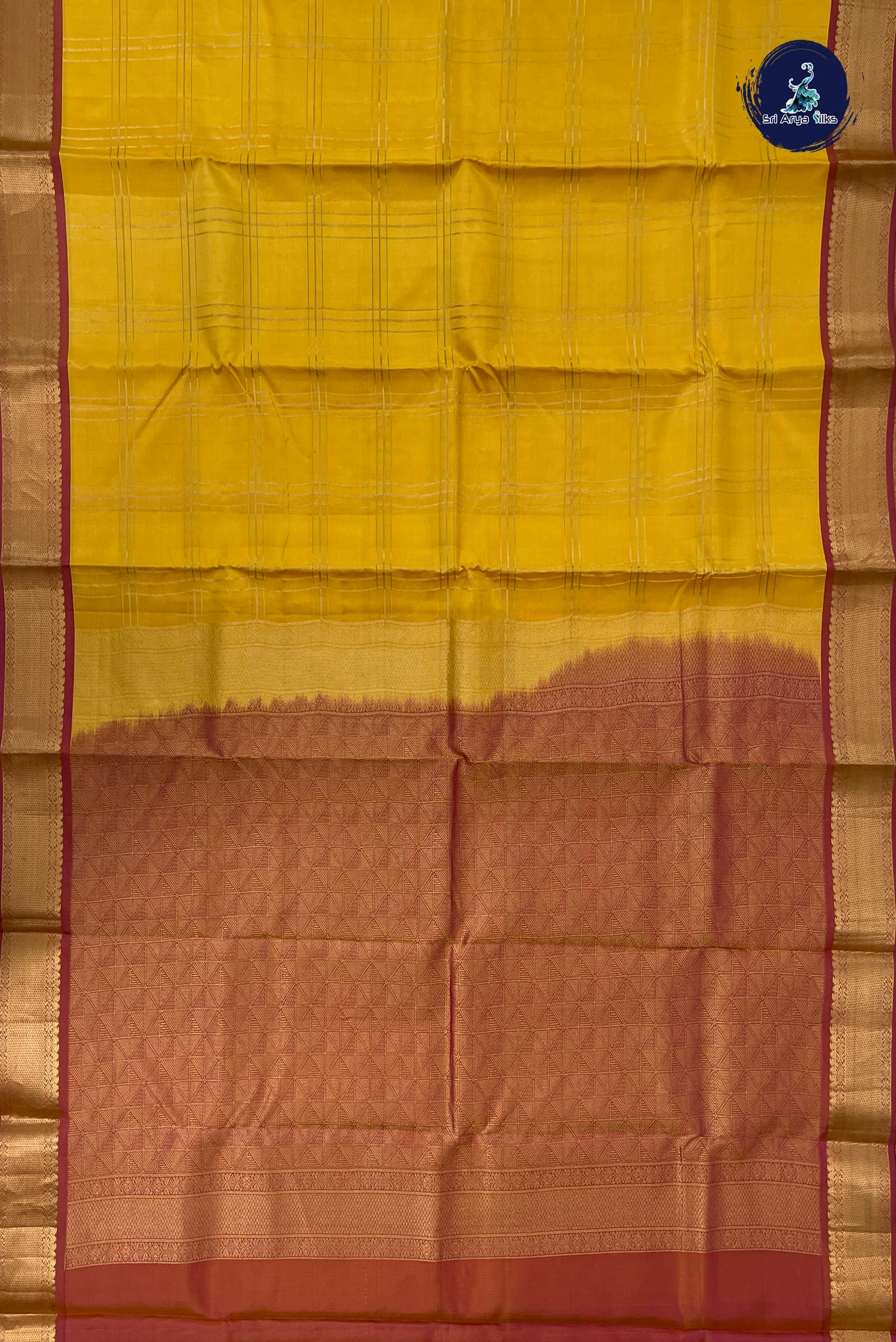 Yellow Checked Silk Saree With Zari Checked Pattern