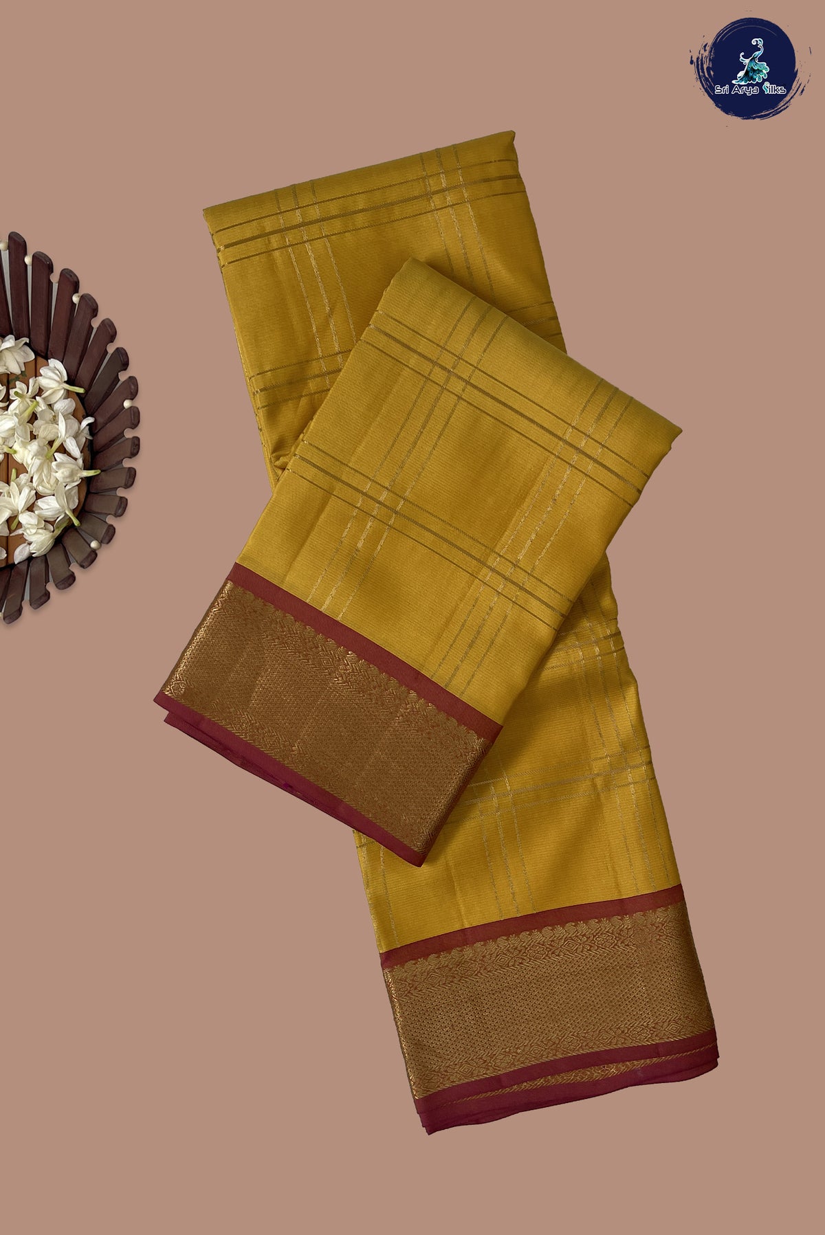Yellow Checked Silk Saree With Zari Checked Pattern