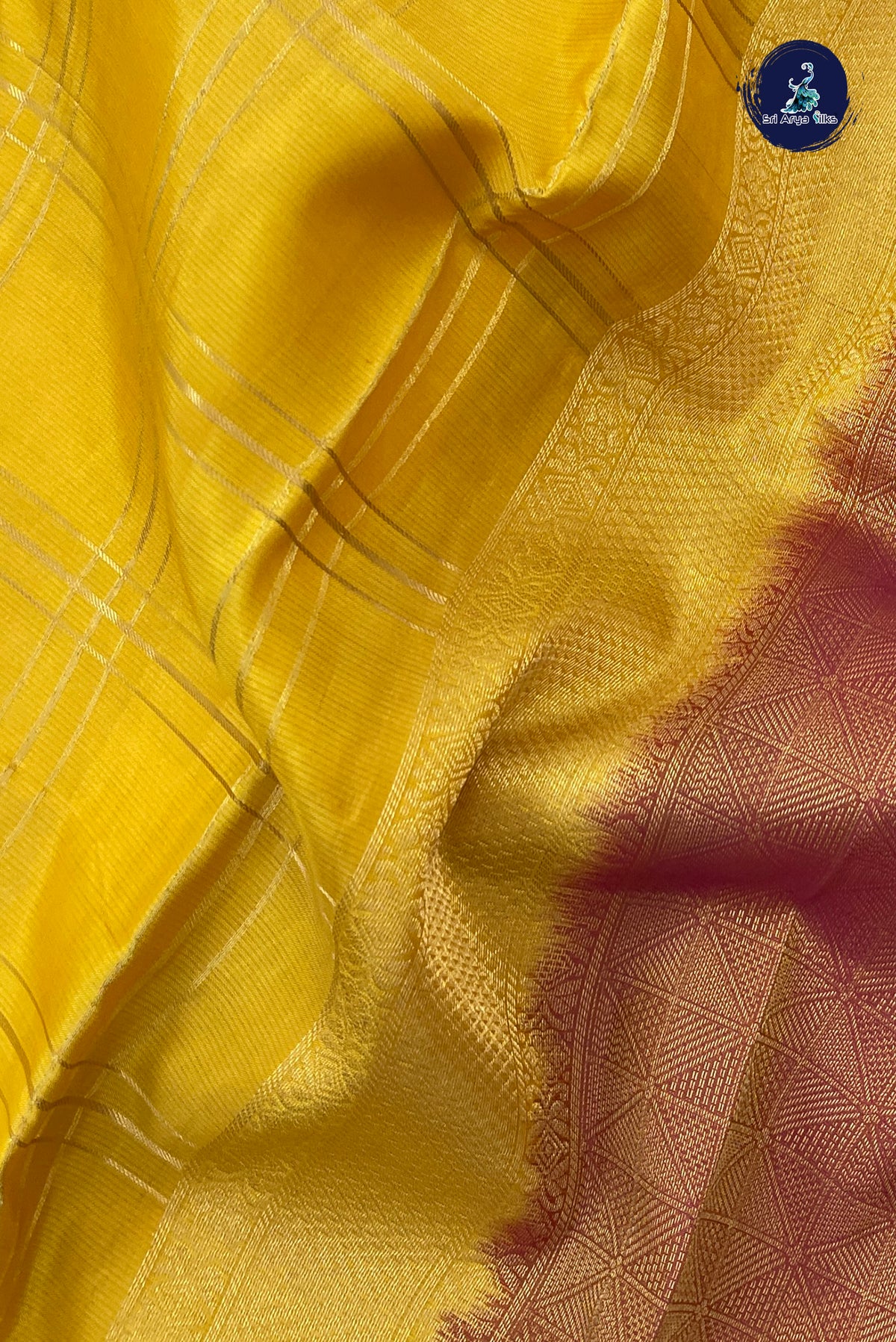 Yellow Checked Silk Saree With Zari Checked Pattern