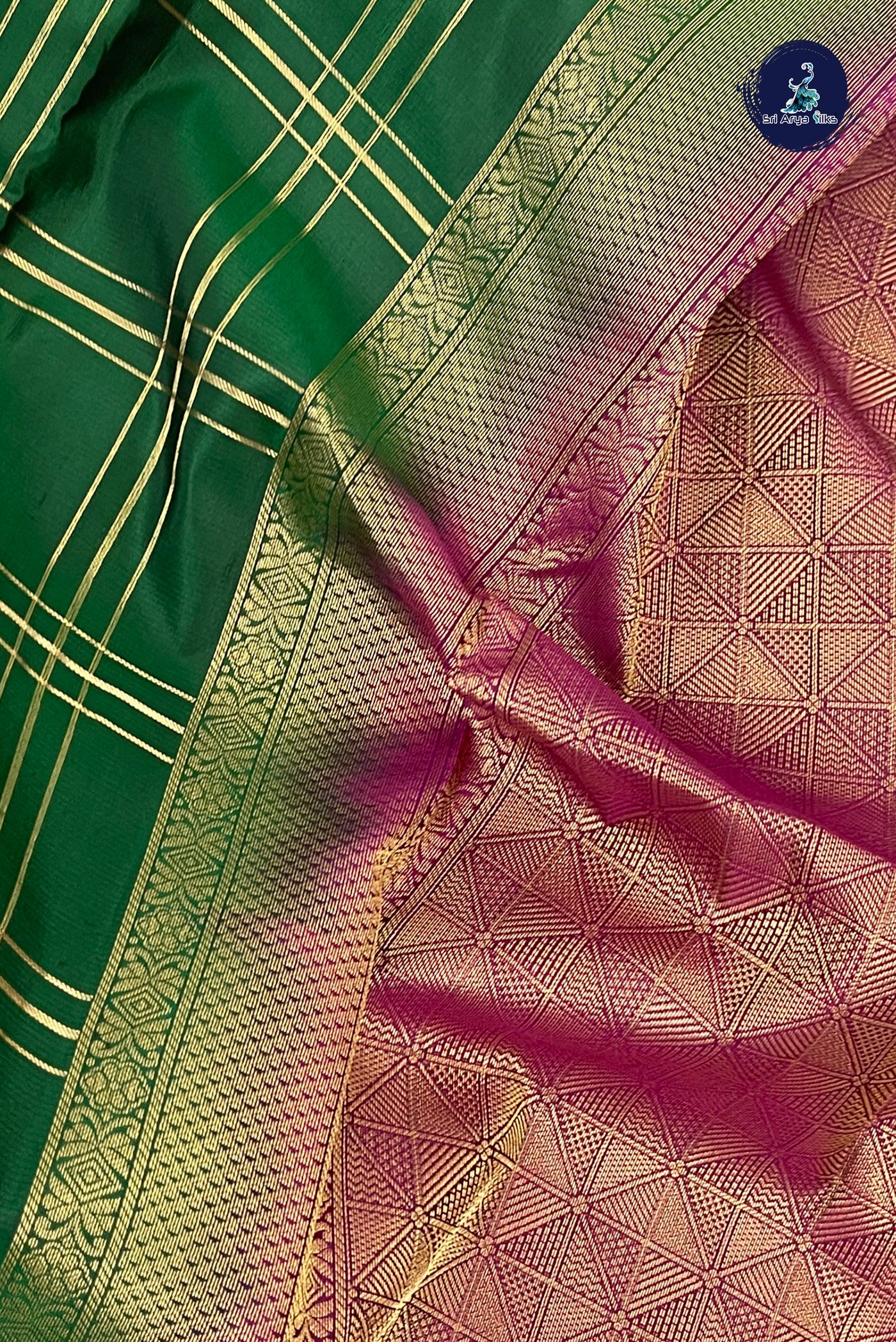 Dark Green Checked Silk Saree With Zari Checked Pattern