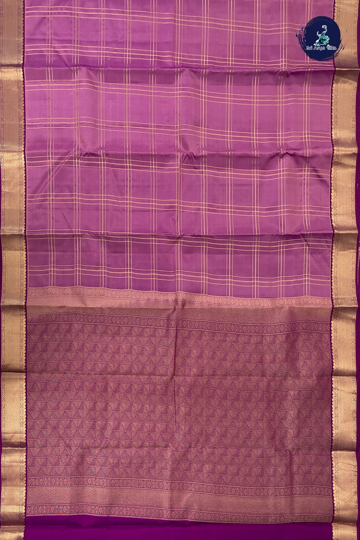Pink Checked Silk Saree With Zari Checked Pattern