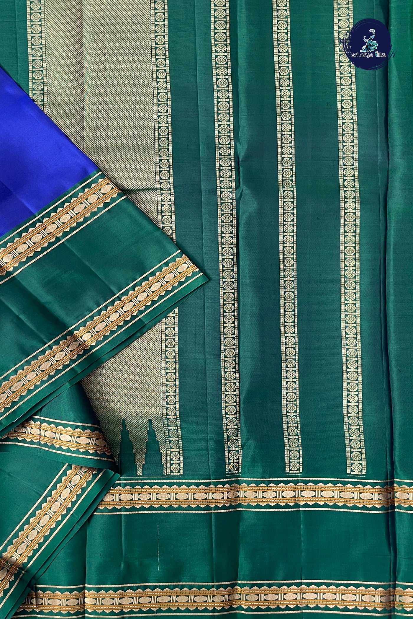 MS Blue Rettaippade Border Silk Saree With Plain Pattern