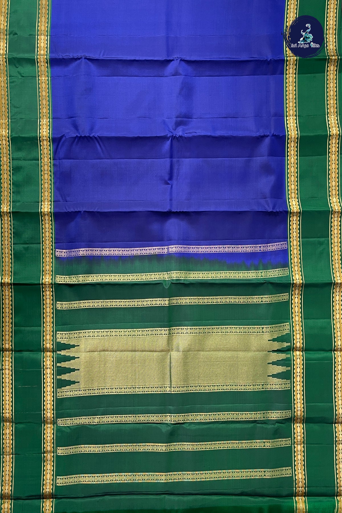 MS Blue Rettaippade Border Silk Saree With Plain Pattern