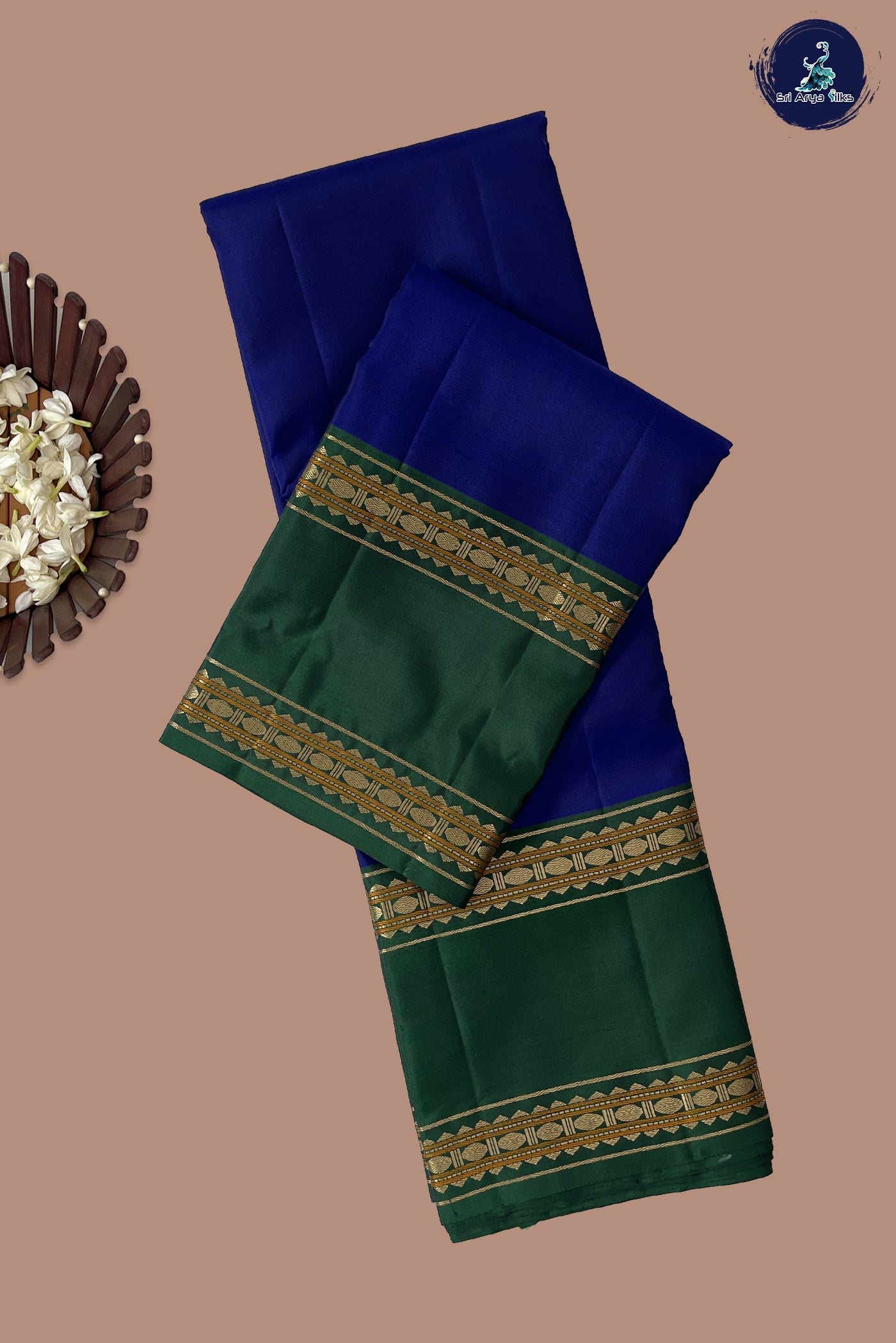 MS Blue Rettaippade Border Silk Saree With Plain Pattern