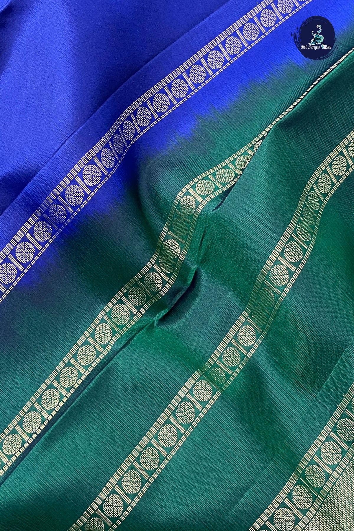 MS Blue Rettaippade Border Silk Saree With Plain Pattern