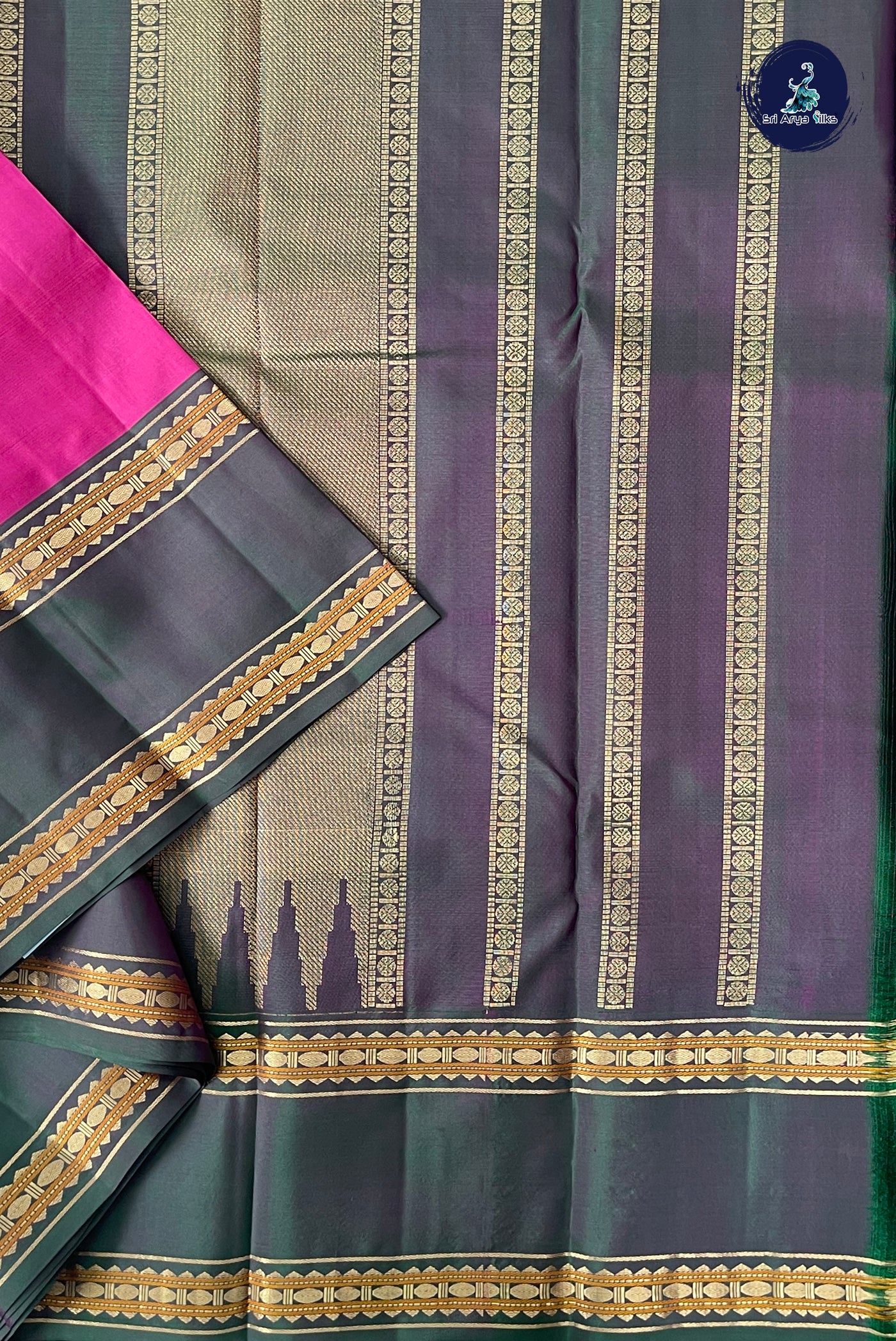 Pink Rettaippade Border Silk Saree With Plain Pattern
