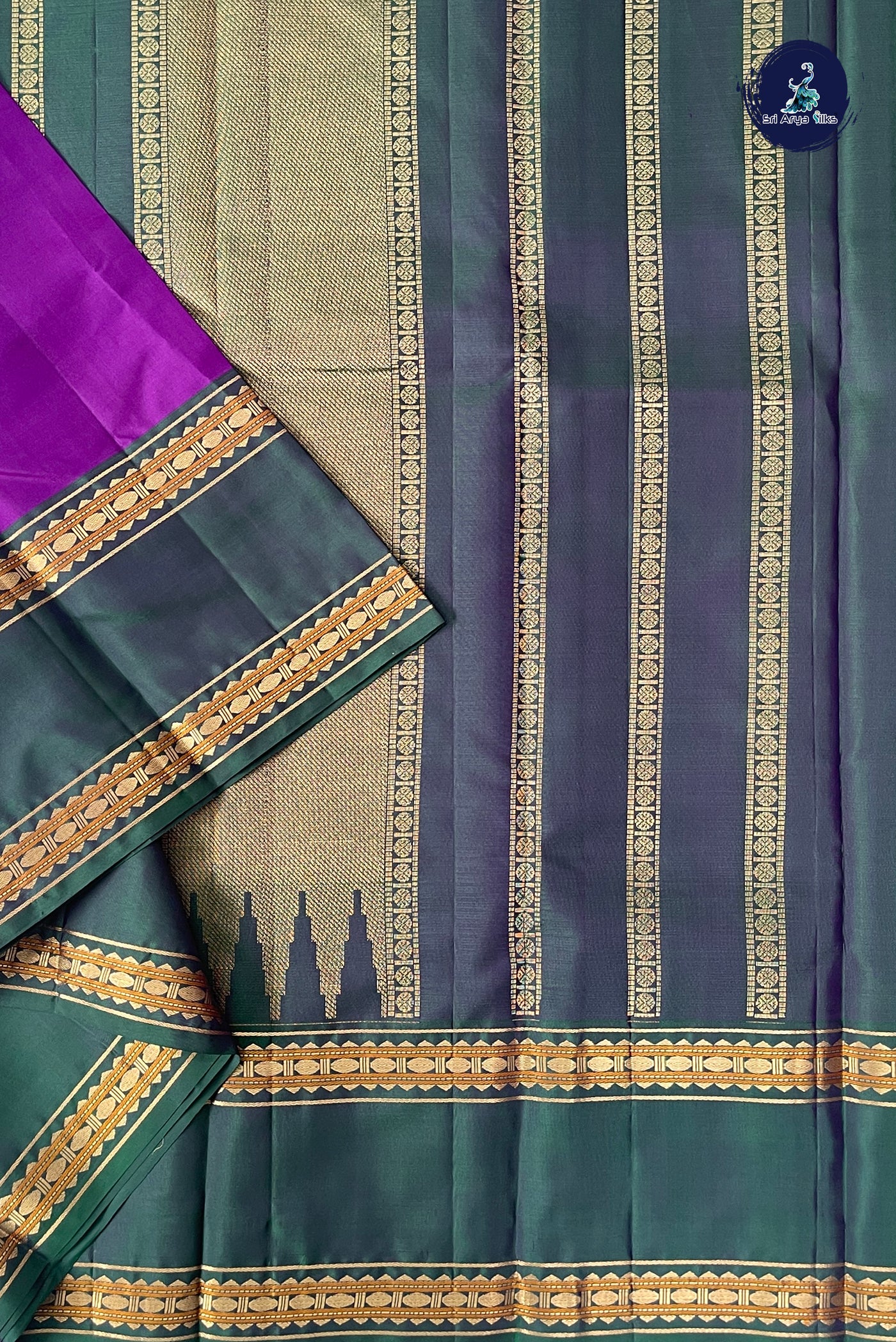 Violet Rettaippade Border Silk Saree With Plain Pattern