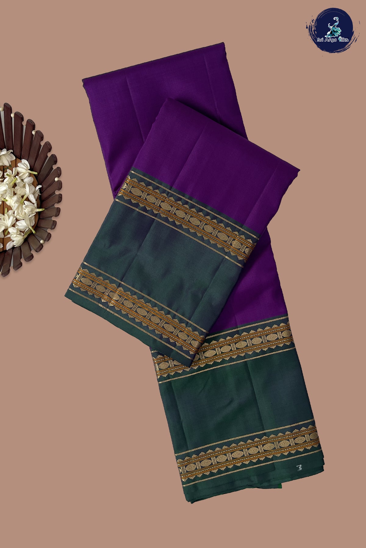 Violet Rettaippade Border Silk Saree With Plain Pattern