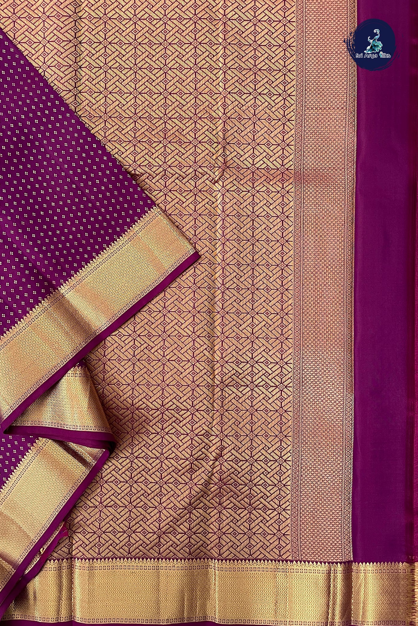 Dark Plum Traditional Silk Saree With Laksha Deepam Design Pattern