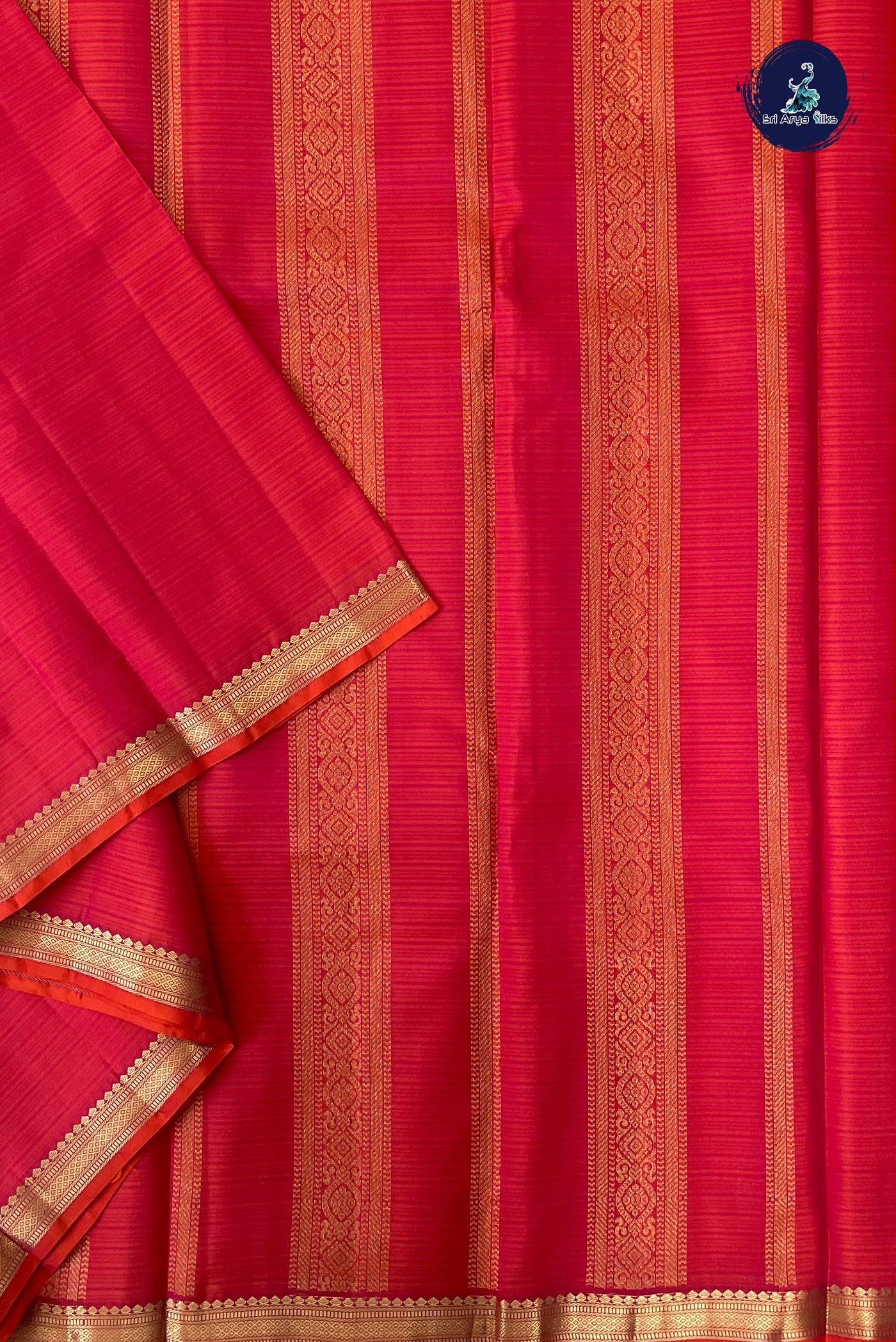 Pinkish Orange Light Weight Silk Saree With Doria Lines Pattern