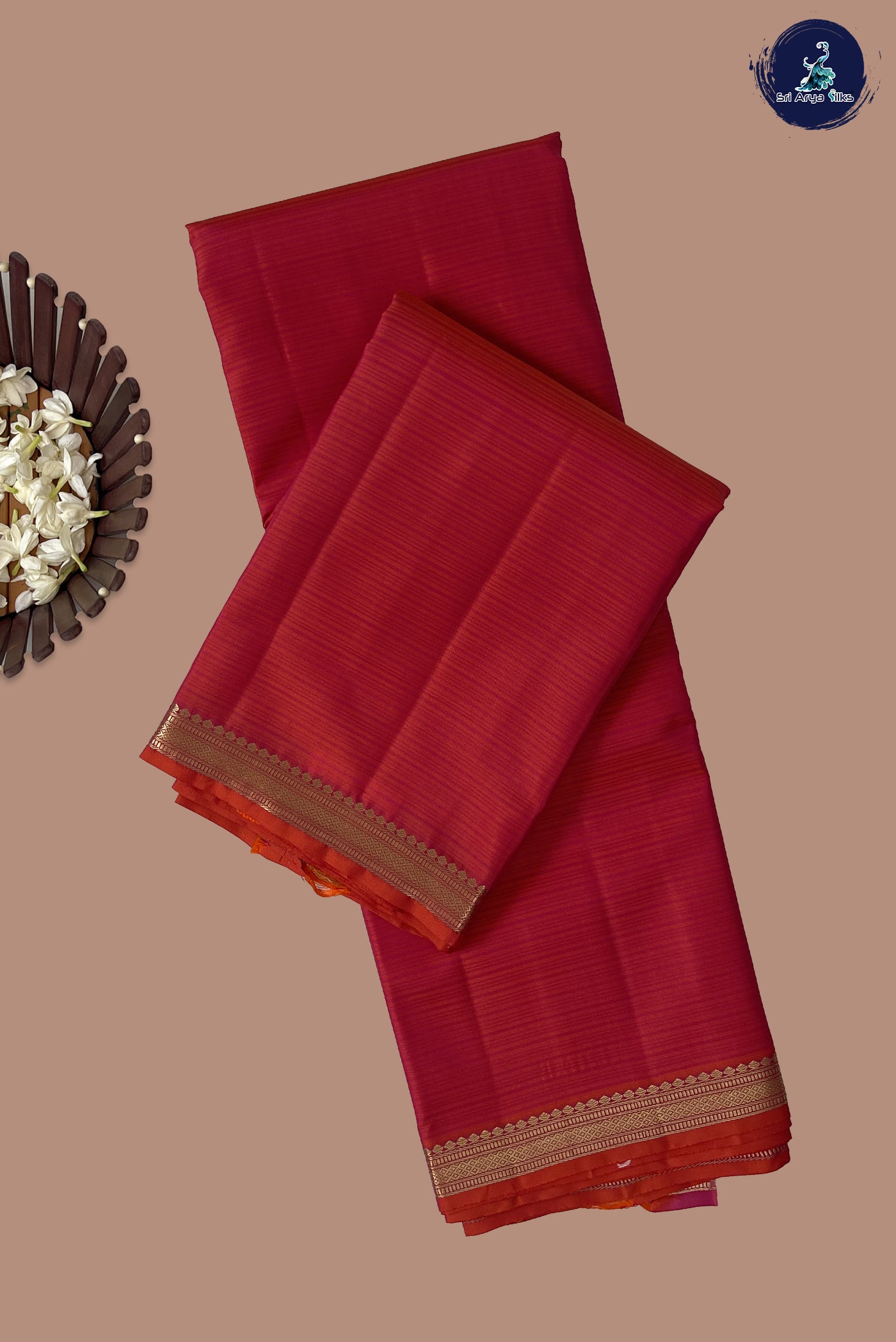 Pinkish Orange Light Weight Silk Saree With Doria Lines Pattern