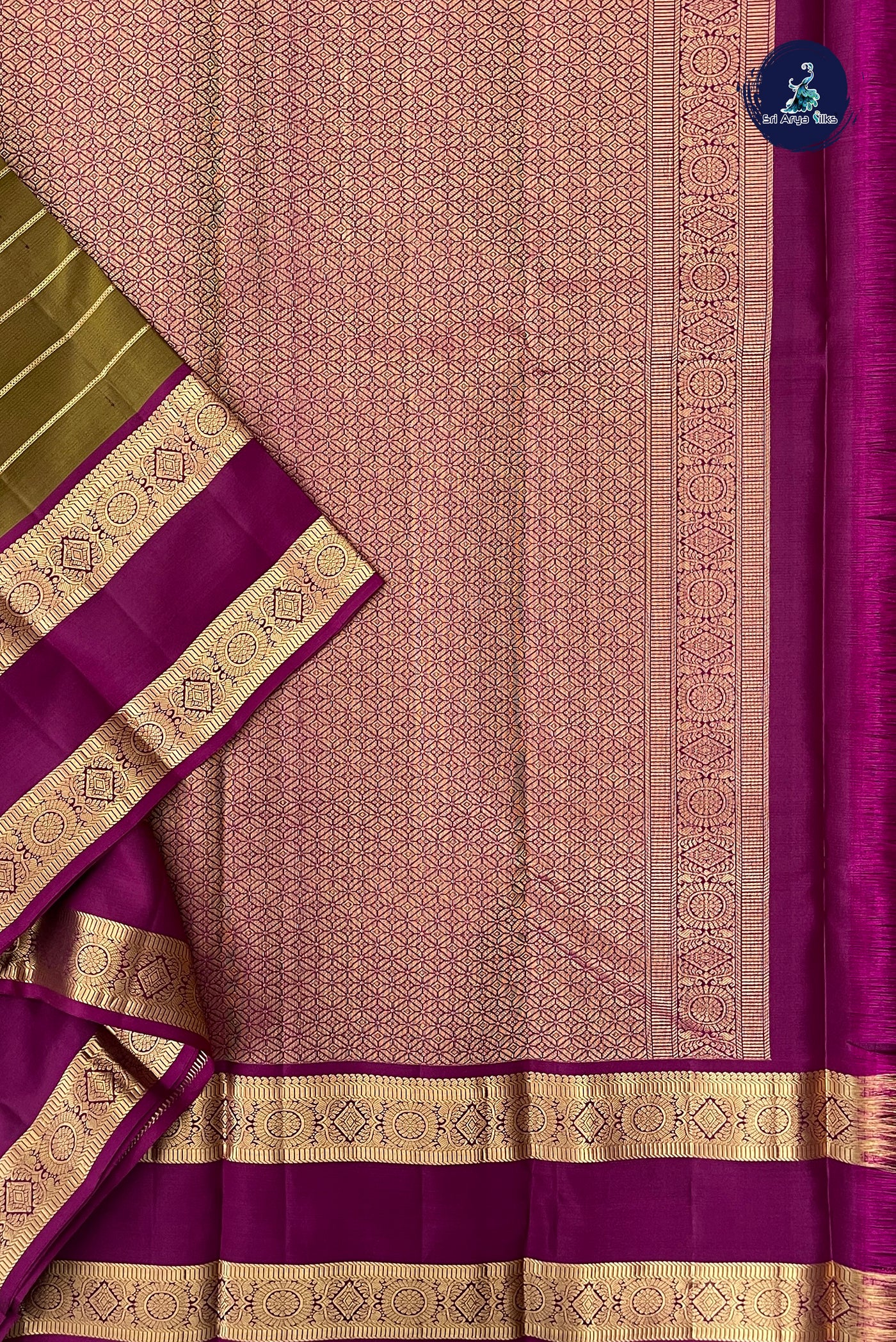 Mehendi Green Rettaippade Border Silk Saree With Veldhari Stripes Pattern