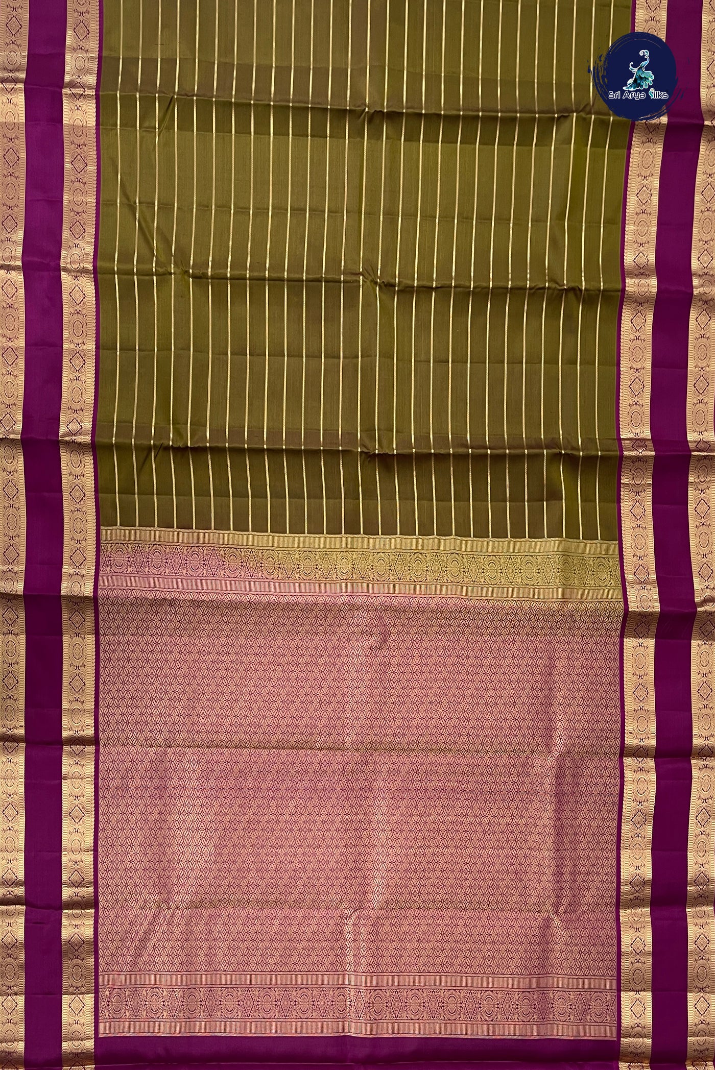 Mehendi Green Rettaippade Border Silk Saree With Veldhari Stripes Pattern