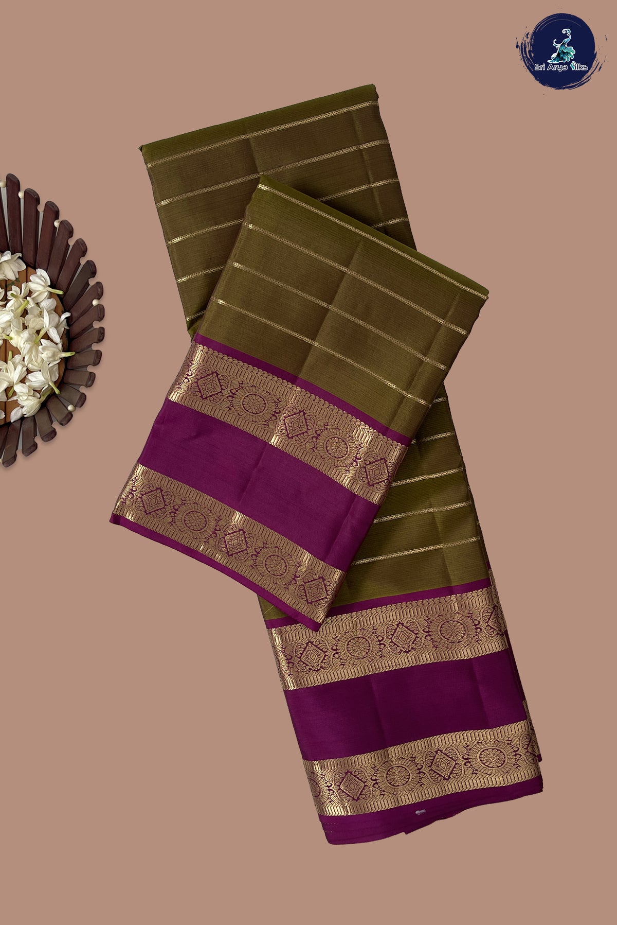 Mehendi Green Rettaippade Border Silk Saree With Veldhari Stripes Pattern
