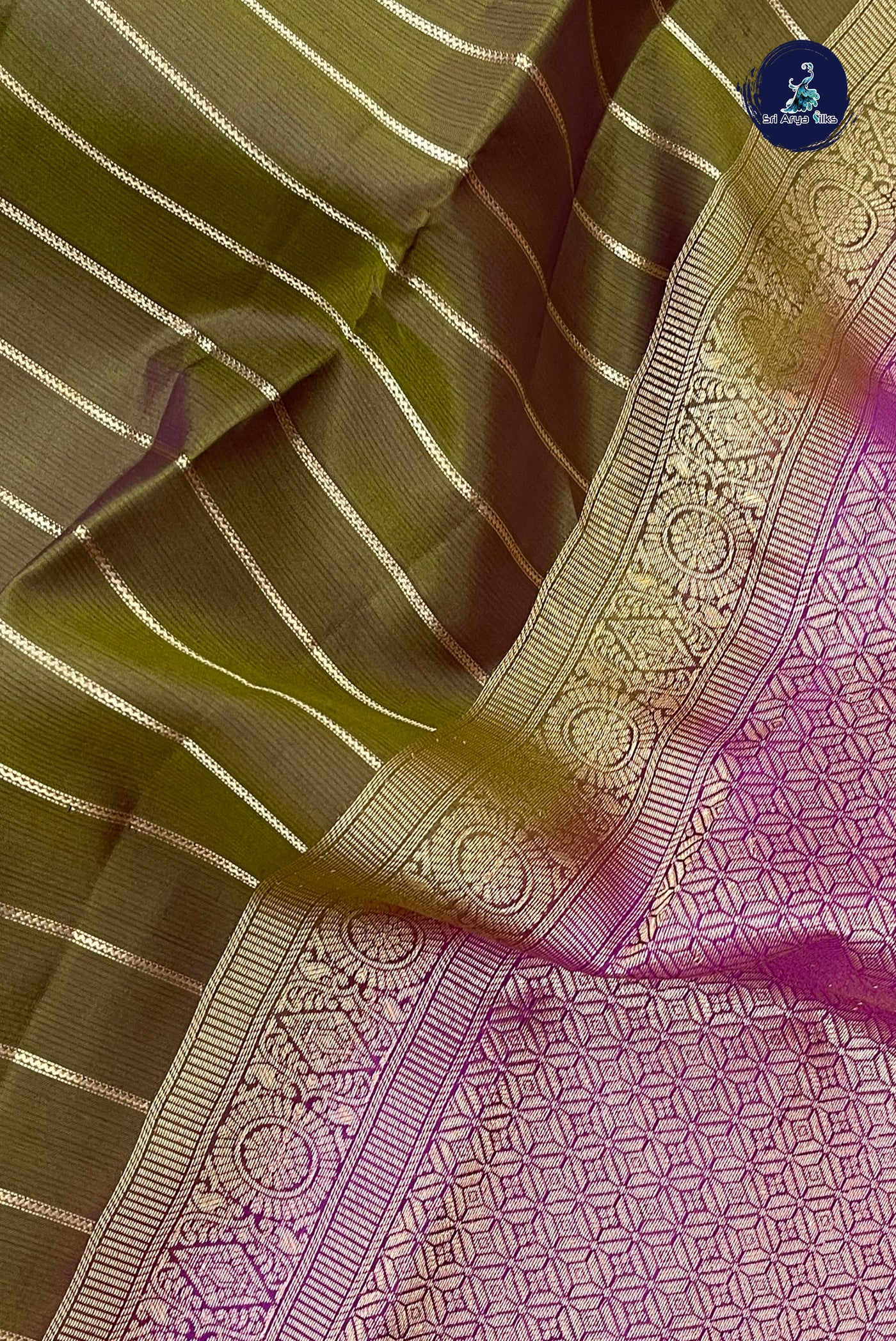 Mehendi Green Rettaippade Border Silk Saree With Veldhari Stripes Pattern