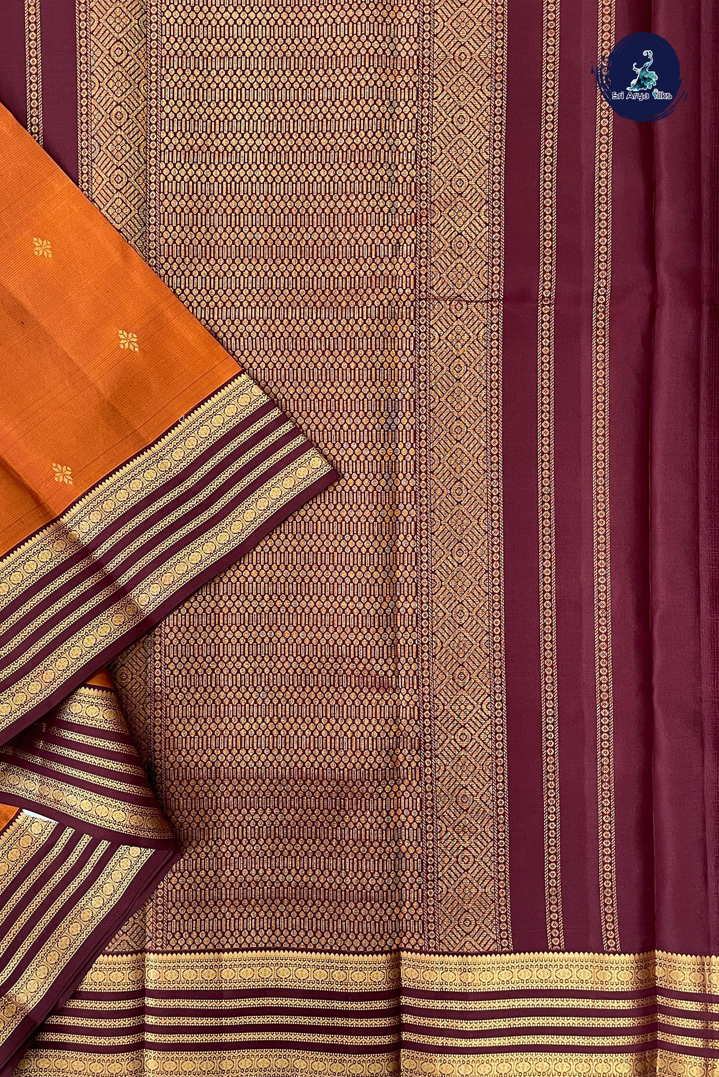 Rust Traditional Silk Saree With Zari Buttas Pattern