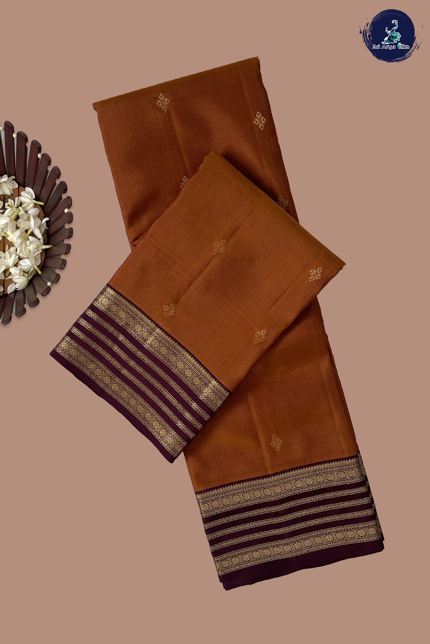 Rust Traditional Silk Saree With Zari Buttas Pattern