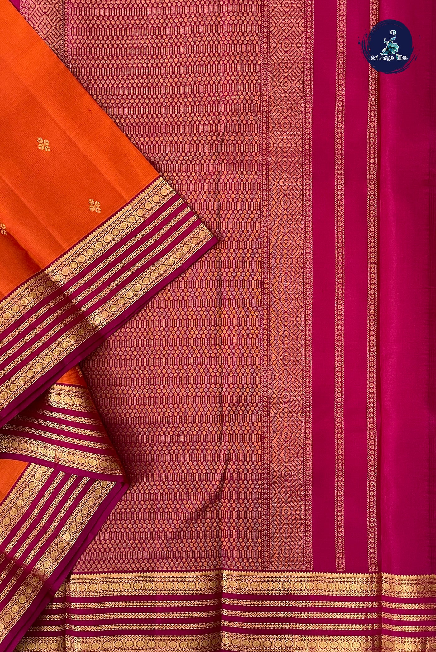 Orange Traditional Silk Saree With Zari Buttas Pattern