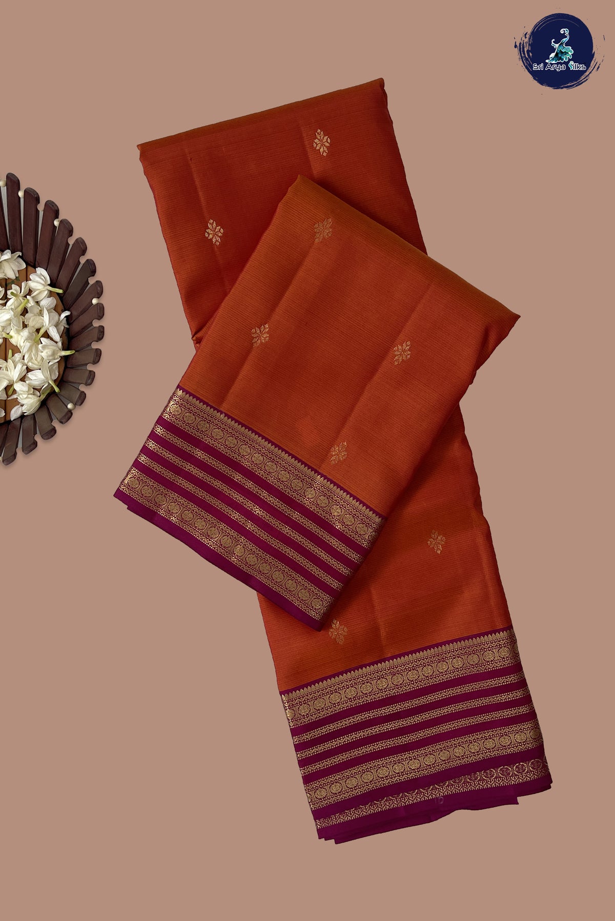Orange Traditional Silk Saree With Zari Buttas Pattern