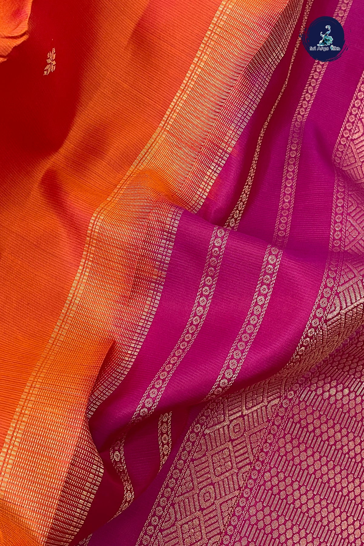 Orange Traditional Silk Saree With Zari Buttas Pattern