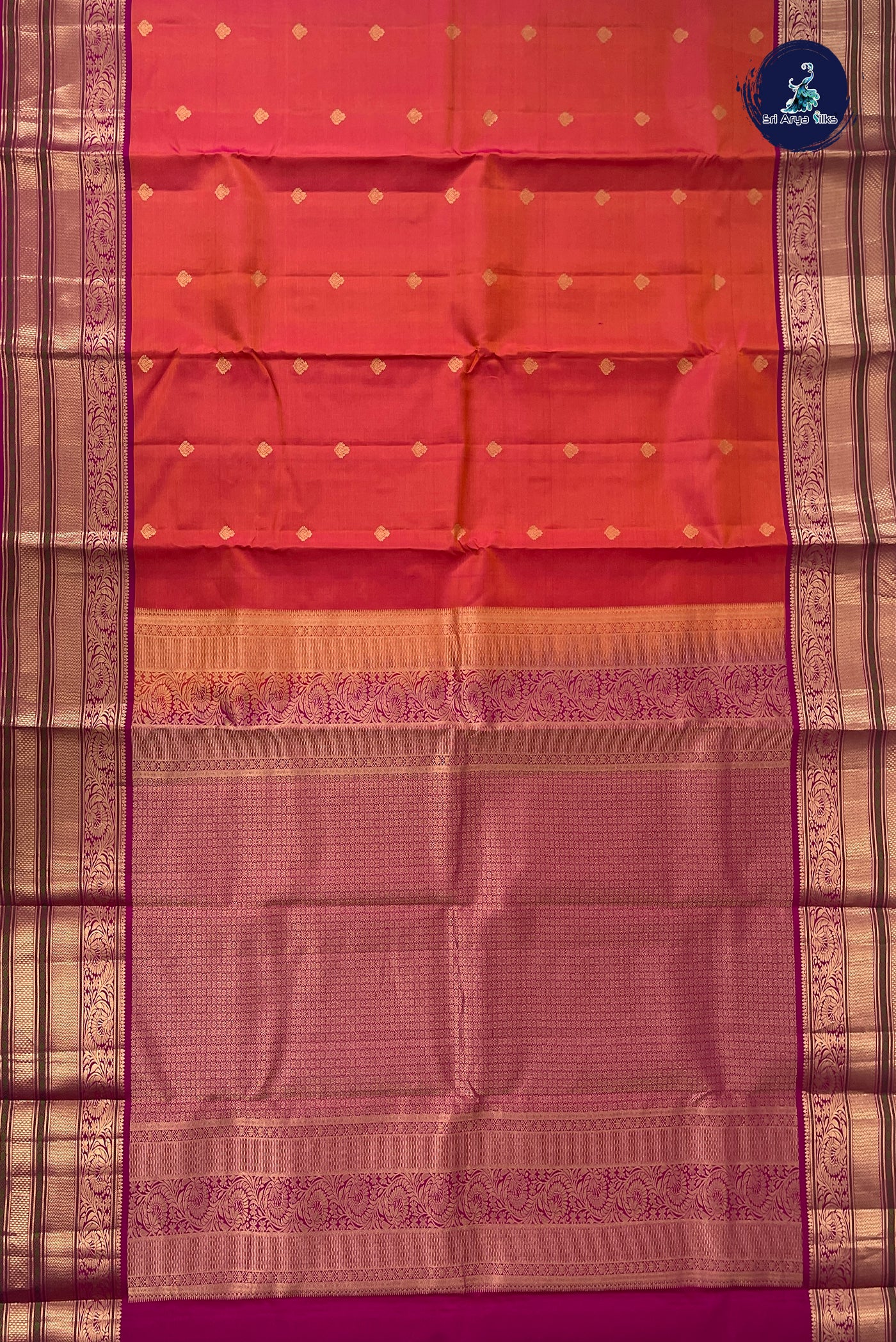 Pinkish Orange Traditional Silk Saree With Zari Buttas Pattern