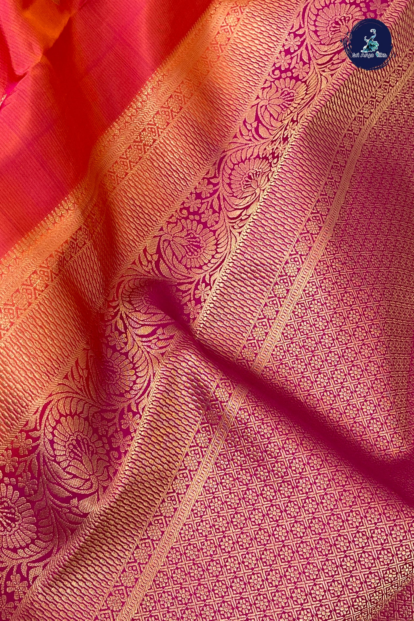 Pinkish Orange Traditional Silk Saree With Zari Buttas Pattern