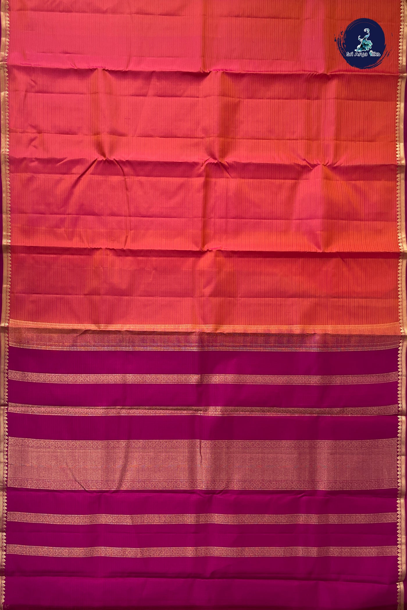 Orangish Pink Light Weight Silk Saree With Doria Lines Pattern