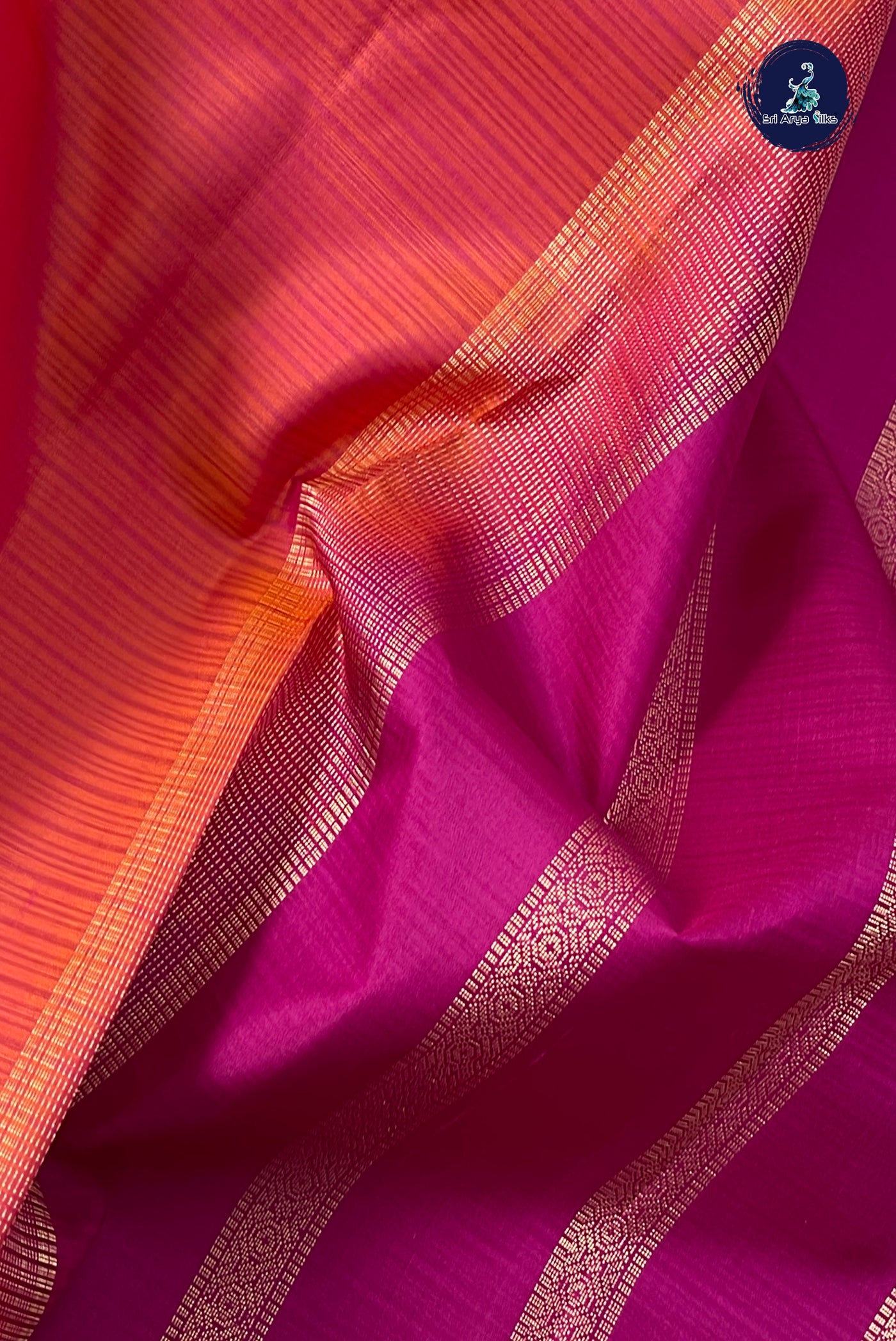 Orangish Pink Light Weight Silk Saree With Doria Lines Pattern