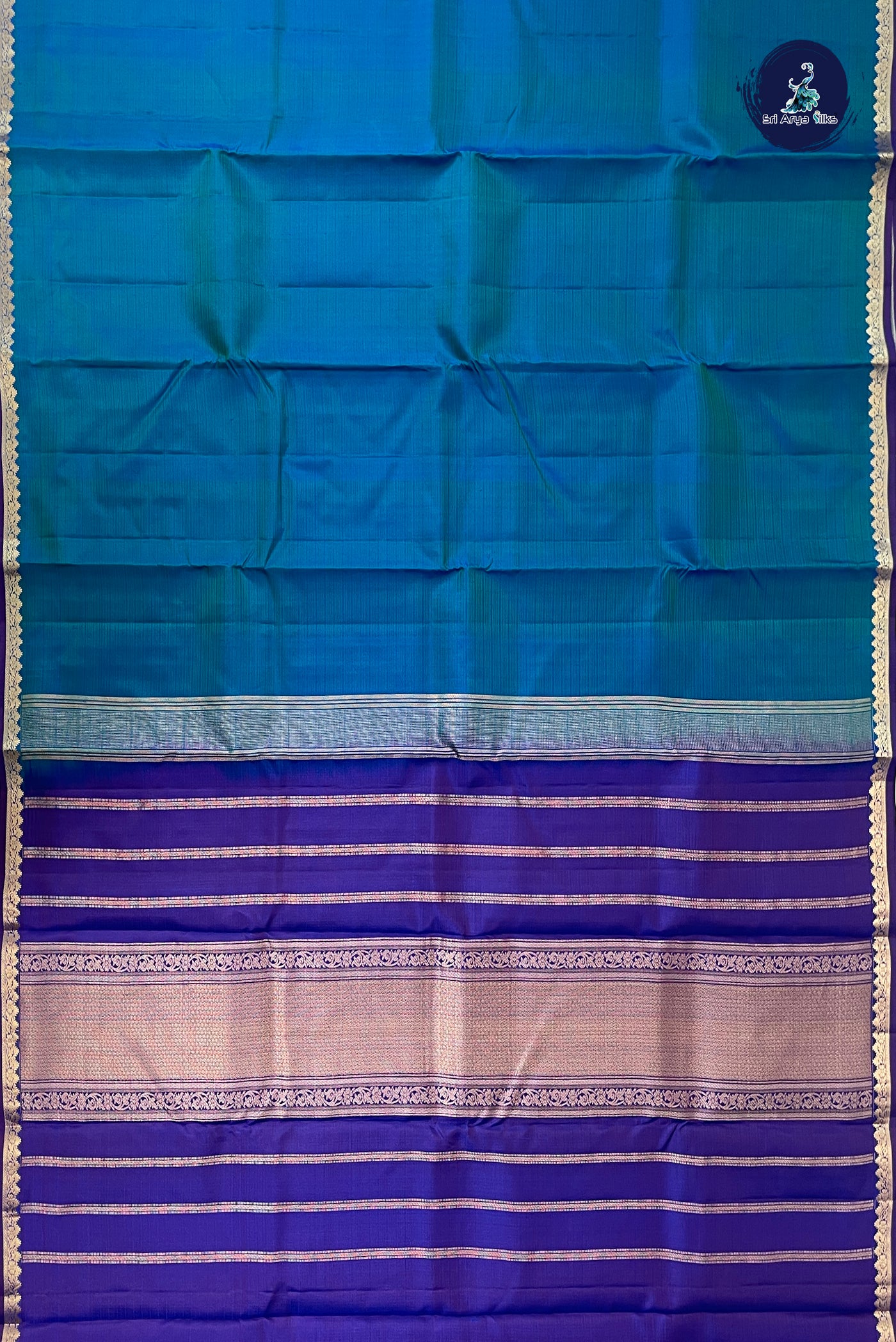 Peacock Blue Light Weight Silk Saree With Doria Lines Pattern