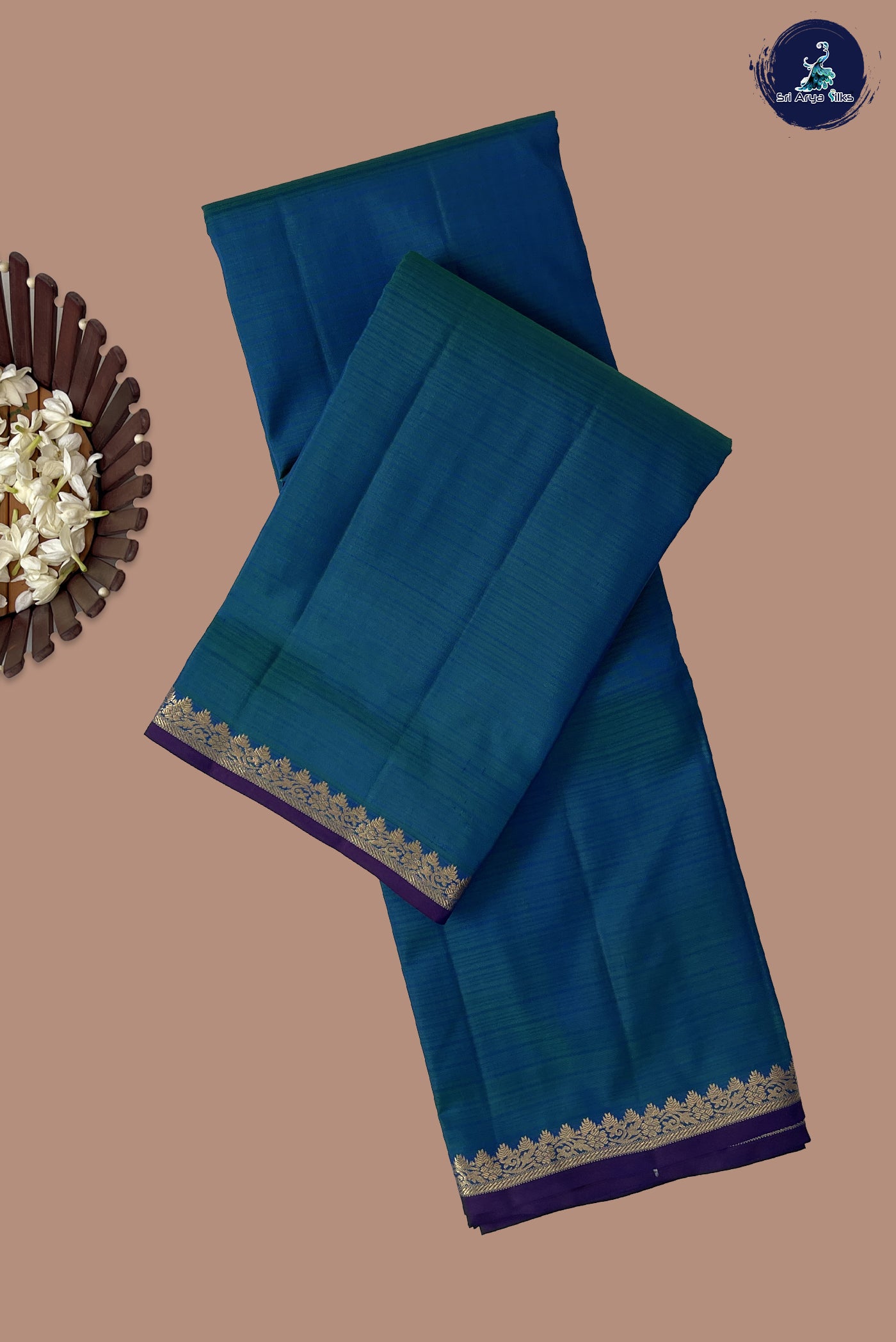 Peacock Blue Light Weight Silk Saree With Doria Lines Pattern