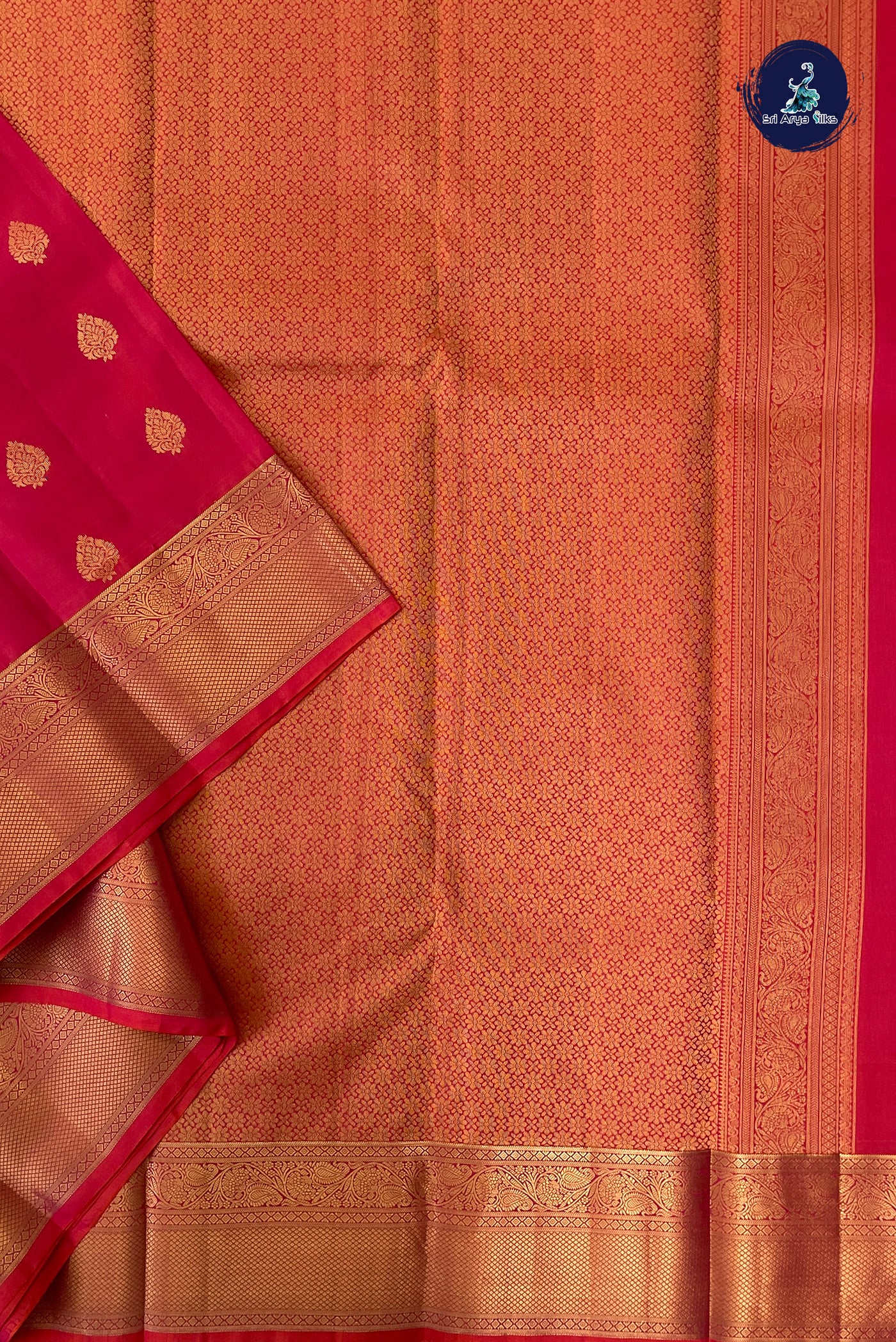 Orangish Pink Traditional Silk Saree With Zari Buttas Pattern