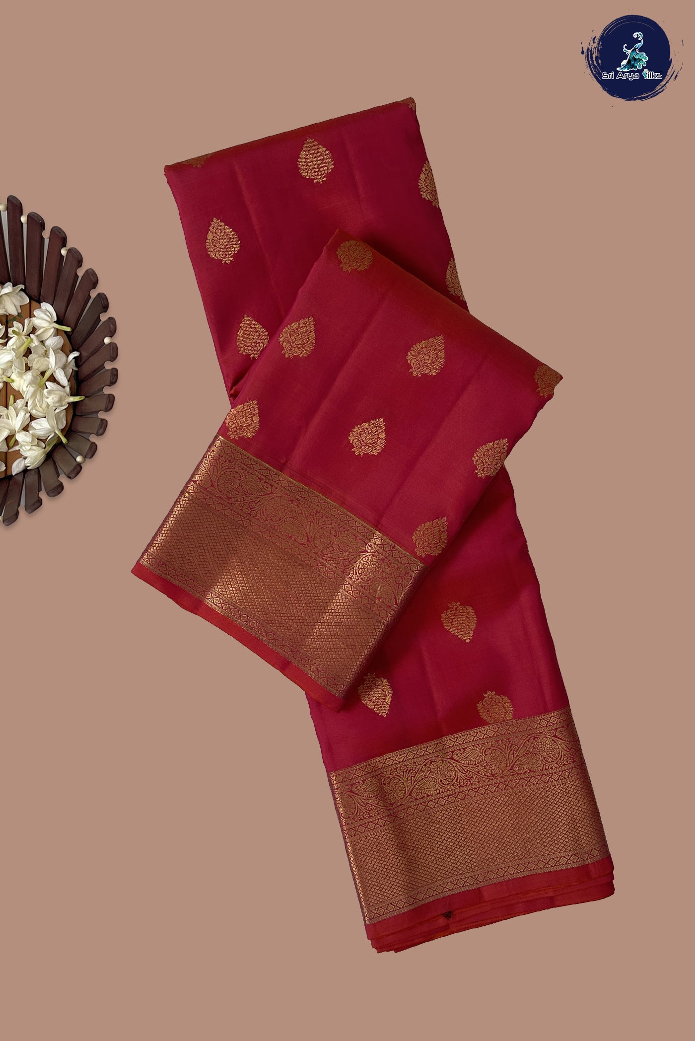 Orangish Pink Traditional Silk Saree With Zari Buttas Pattern