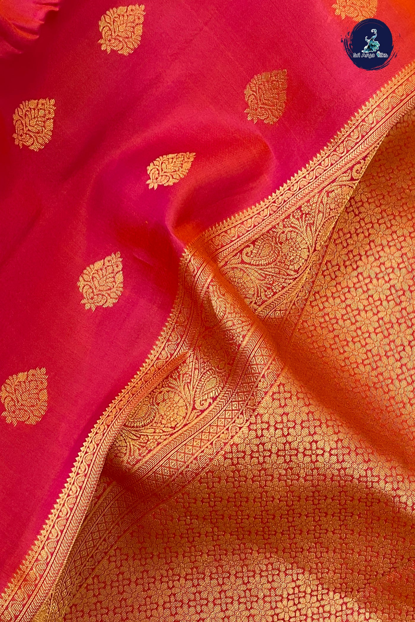Orangish Pink Traditional Silk Saree With Zari Buttas Pattern