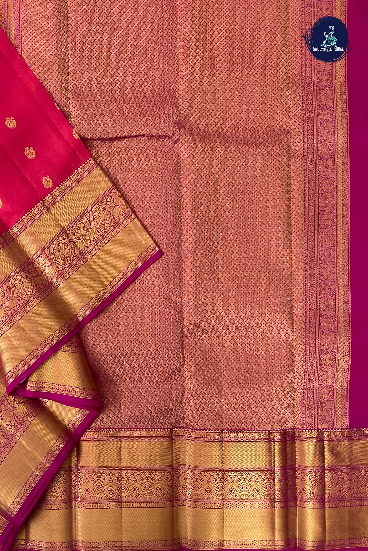 Orangish Pink Traditional Silk Saree With Zari Buttas Pattern
