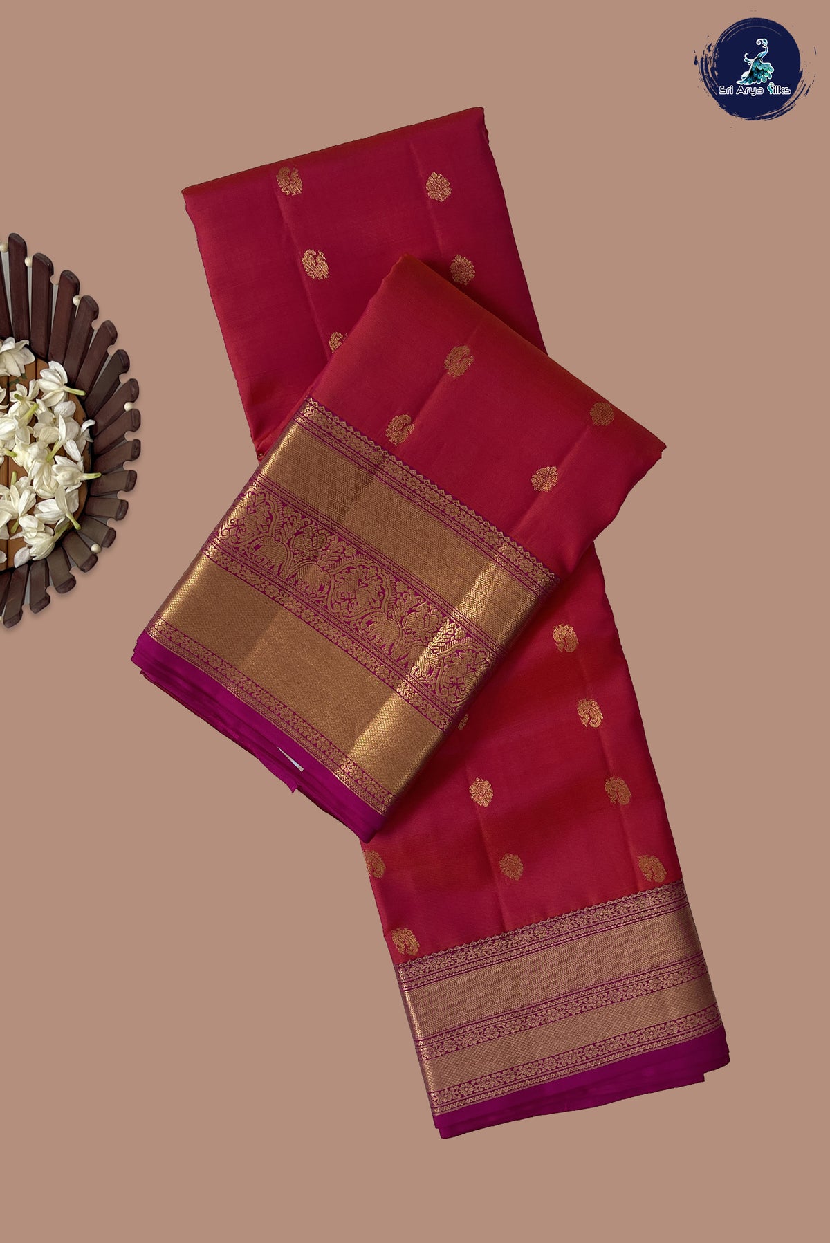 Orangish Pink Traditional Silk Saree With Zari Buttas Pattern
