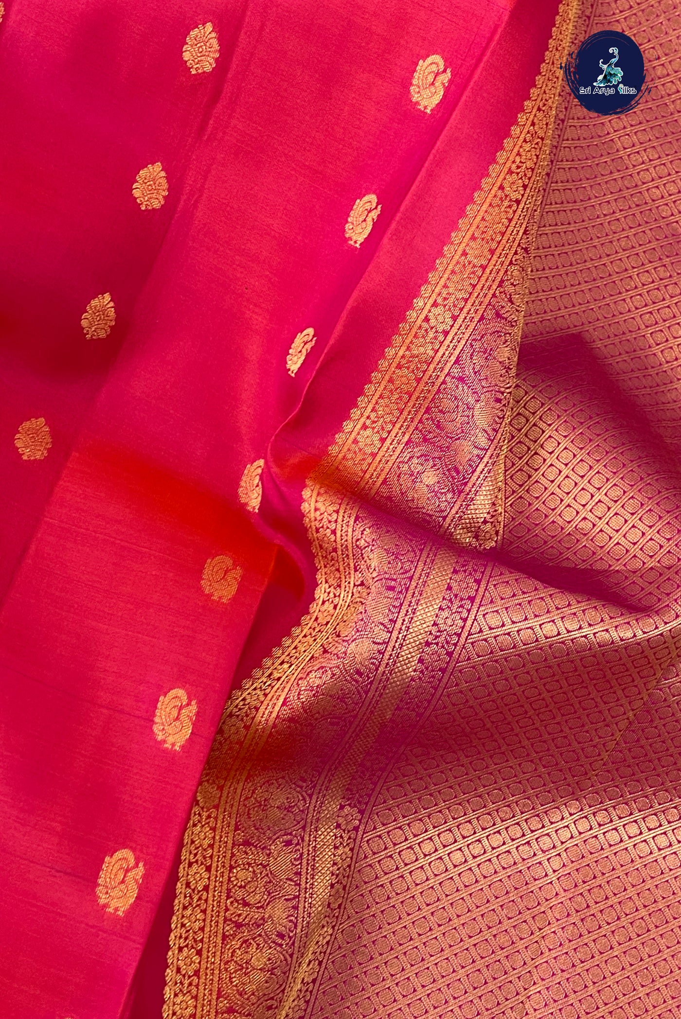 Orangish Pink Traditional Silk Saree With Zari Buttas Pattern