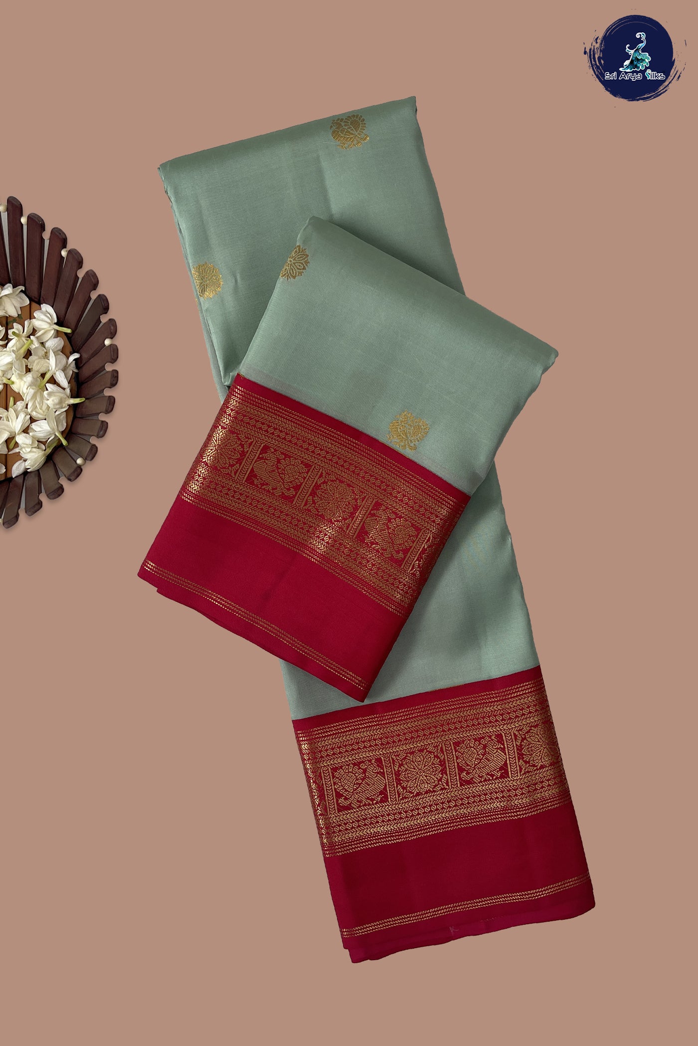 Pastel Green Korvai Contrast Silk Saree With Zari Buttas Pattern