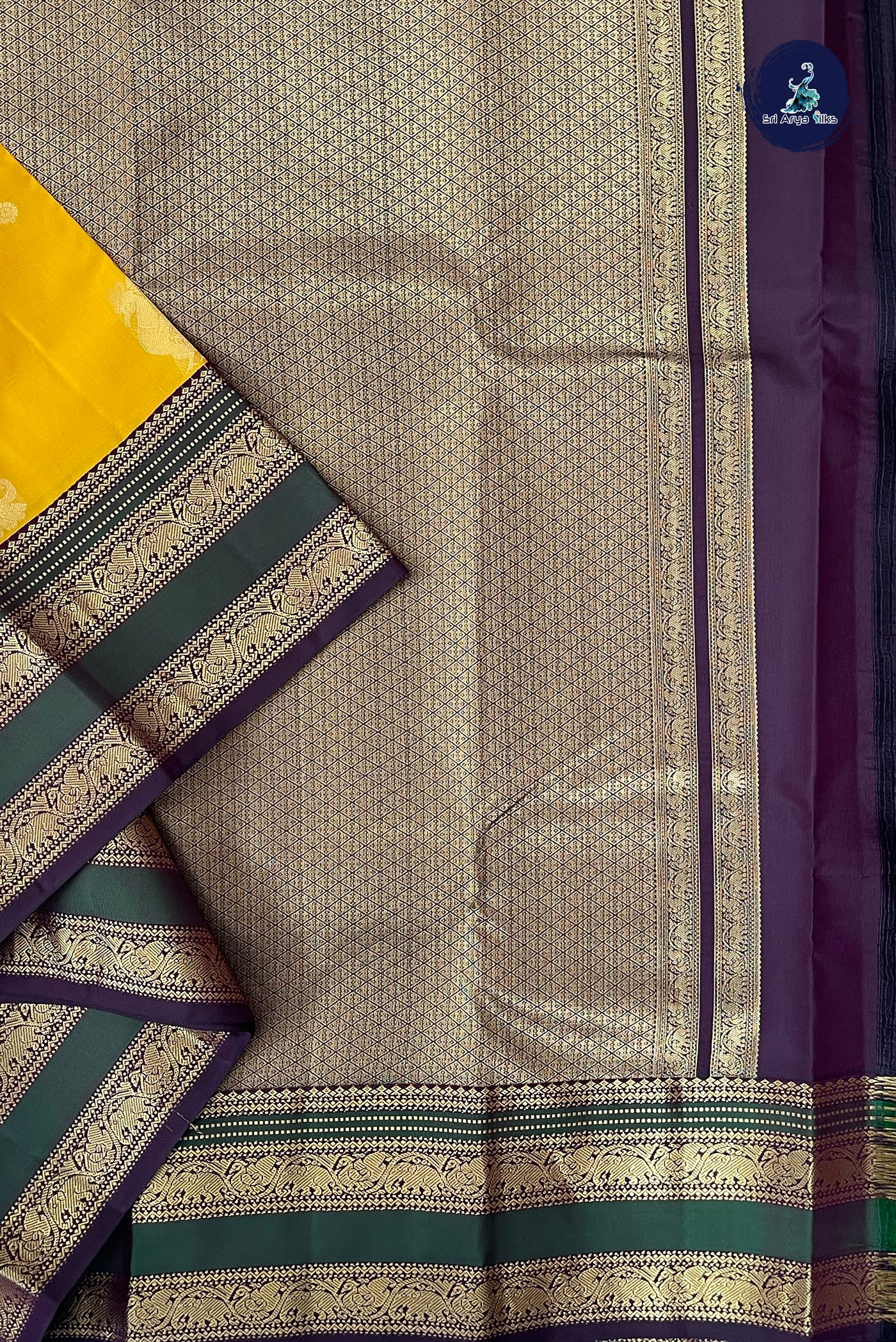 Mango Yellow Rettaippade Border Silk Saree With Zari Buttas Pattern