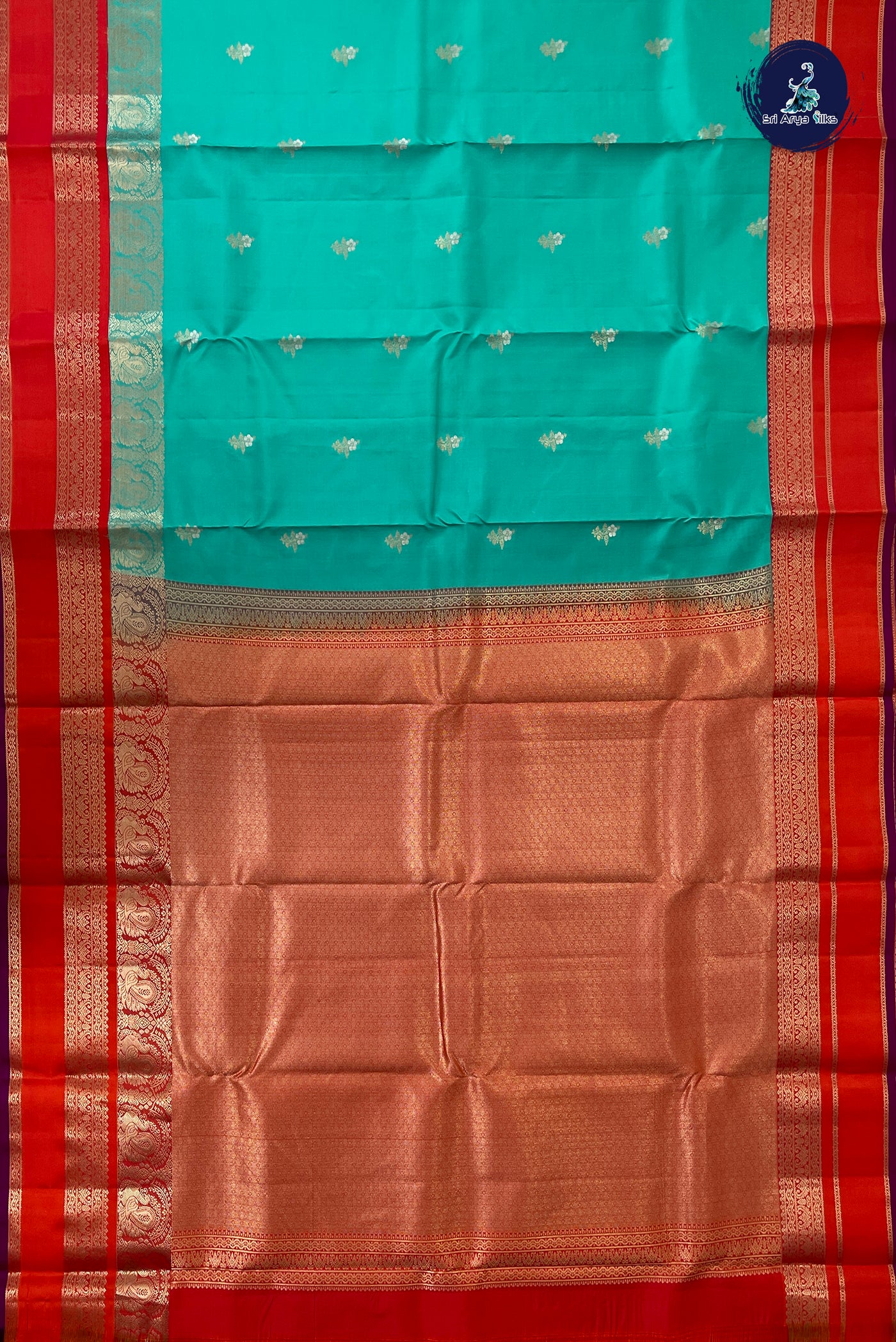 Turquoise Traditional Silk Saree With Zari Buttas Pattern
