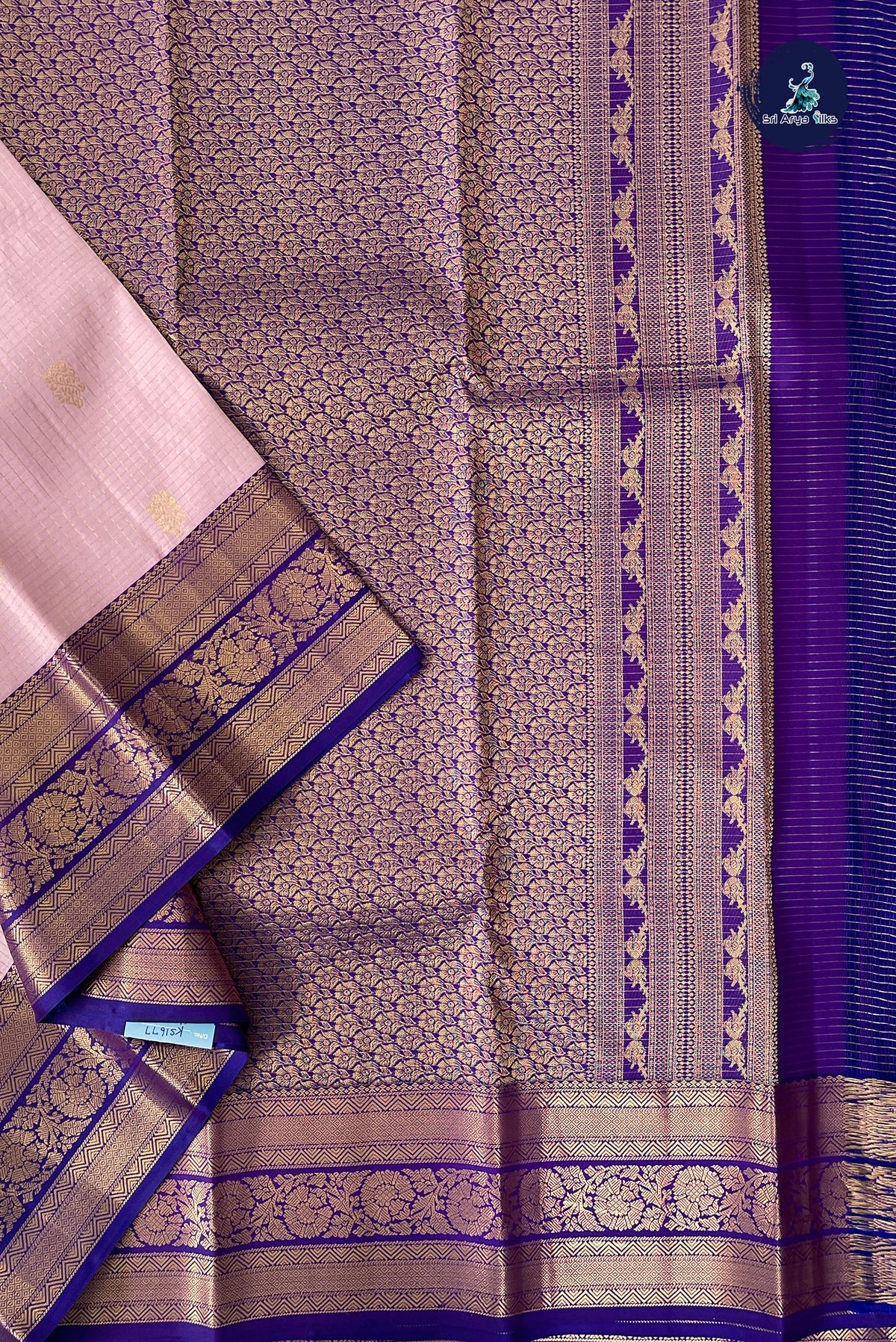 Light Pink Checked Silk Saree With Zari Checked Pattern