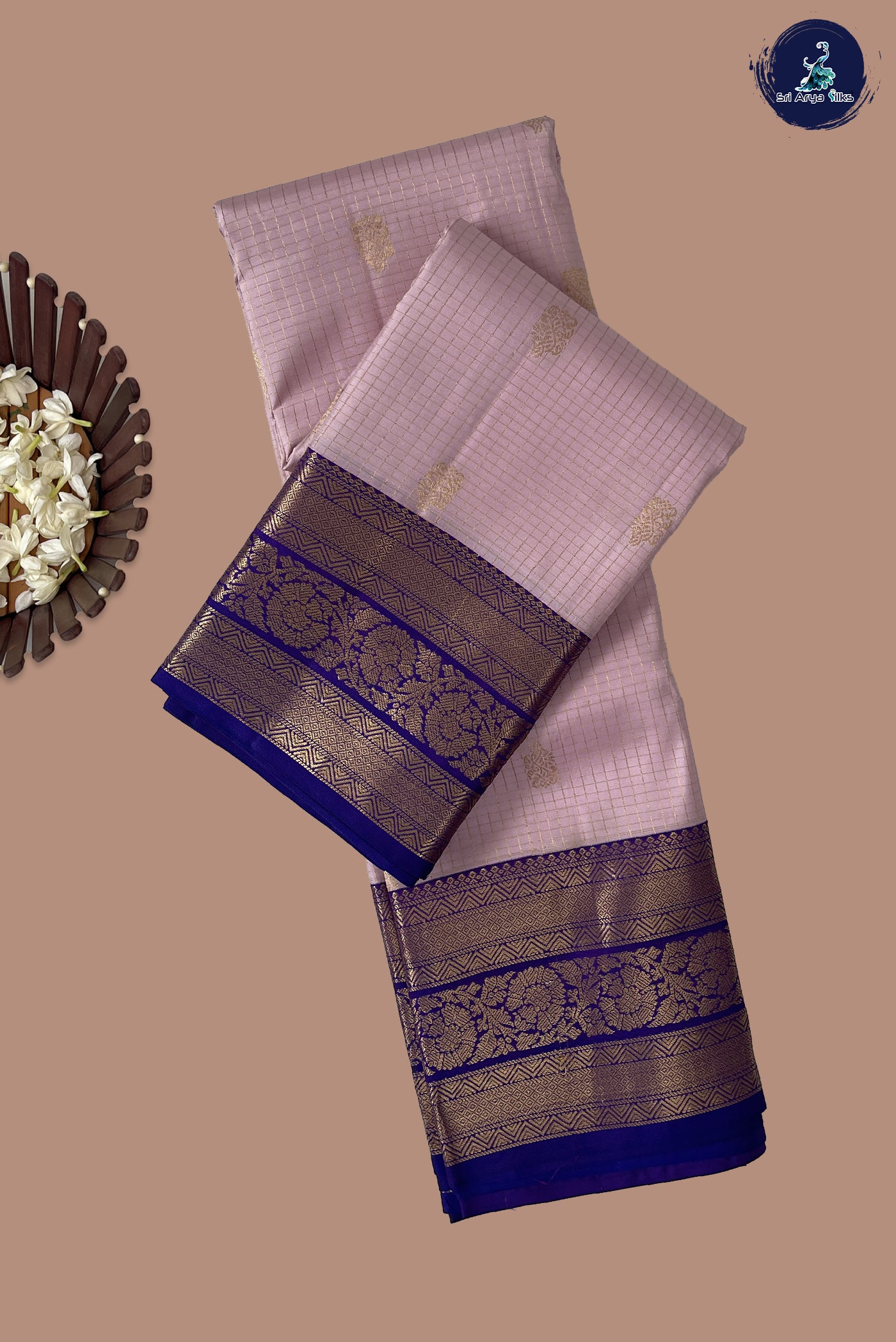 Light Pink Checked Silk Saree With Zari Checked Pattern