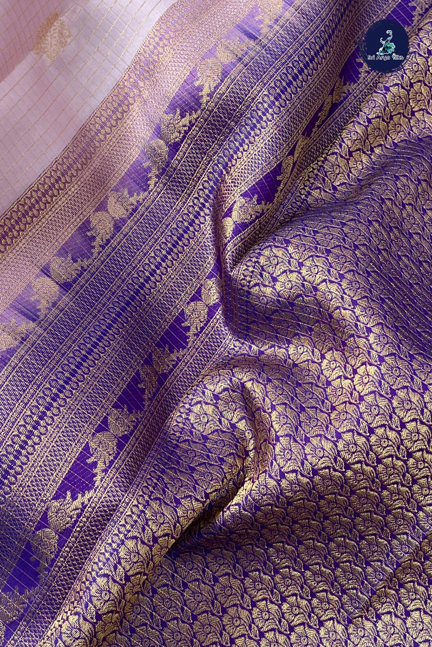 Light Pink Checked Silk Saree With Zari Checked Pattern