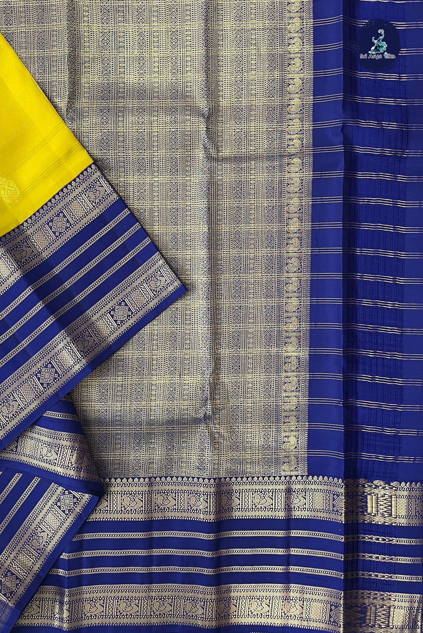 Yellow Korvai Contrast Silk Saree With Stripes Pattern