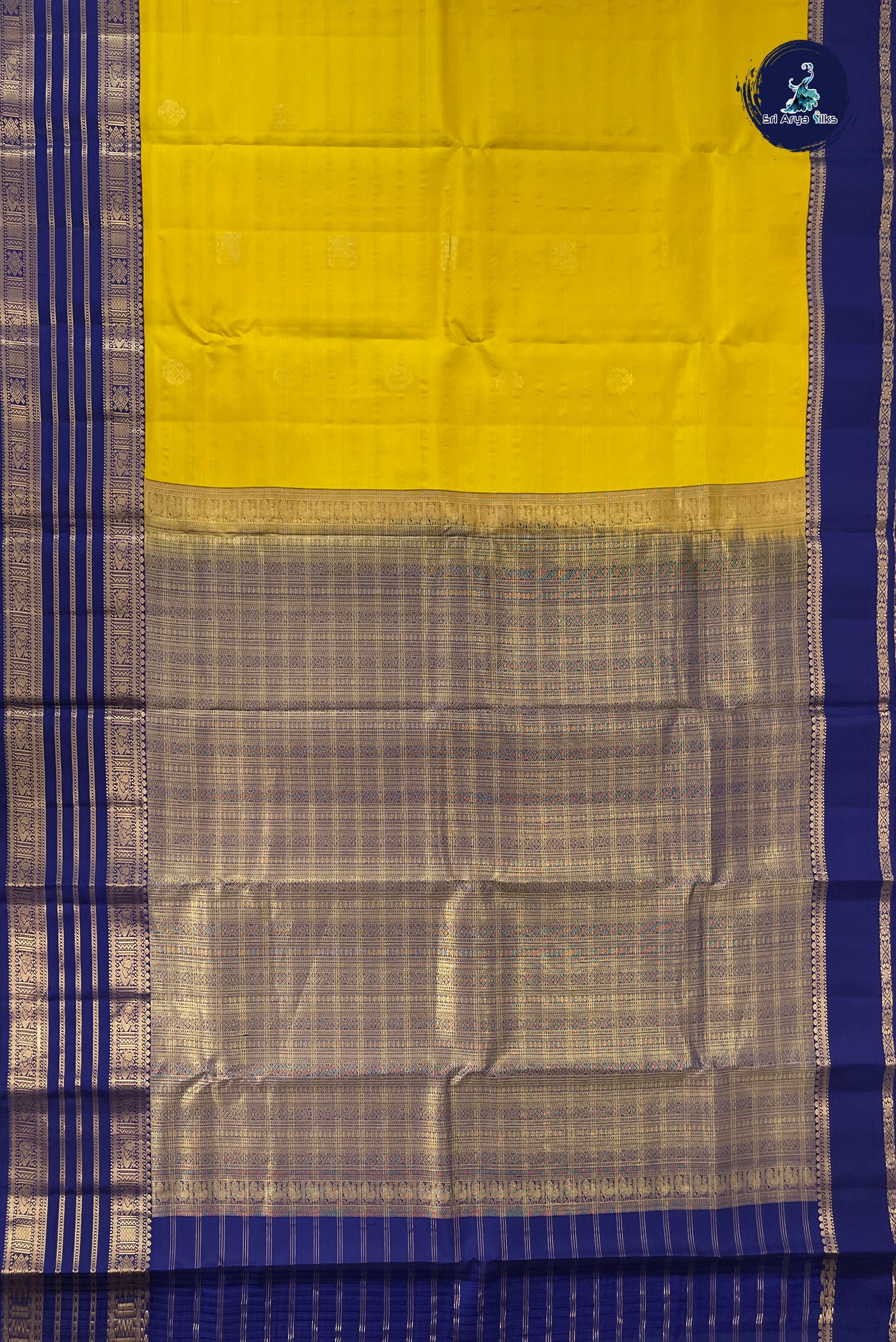 Yellow Korvai Contrast Silk Saree With Stripes Pattern