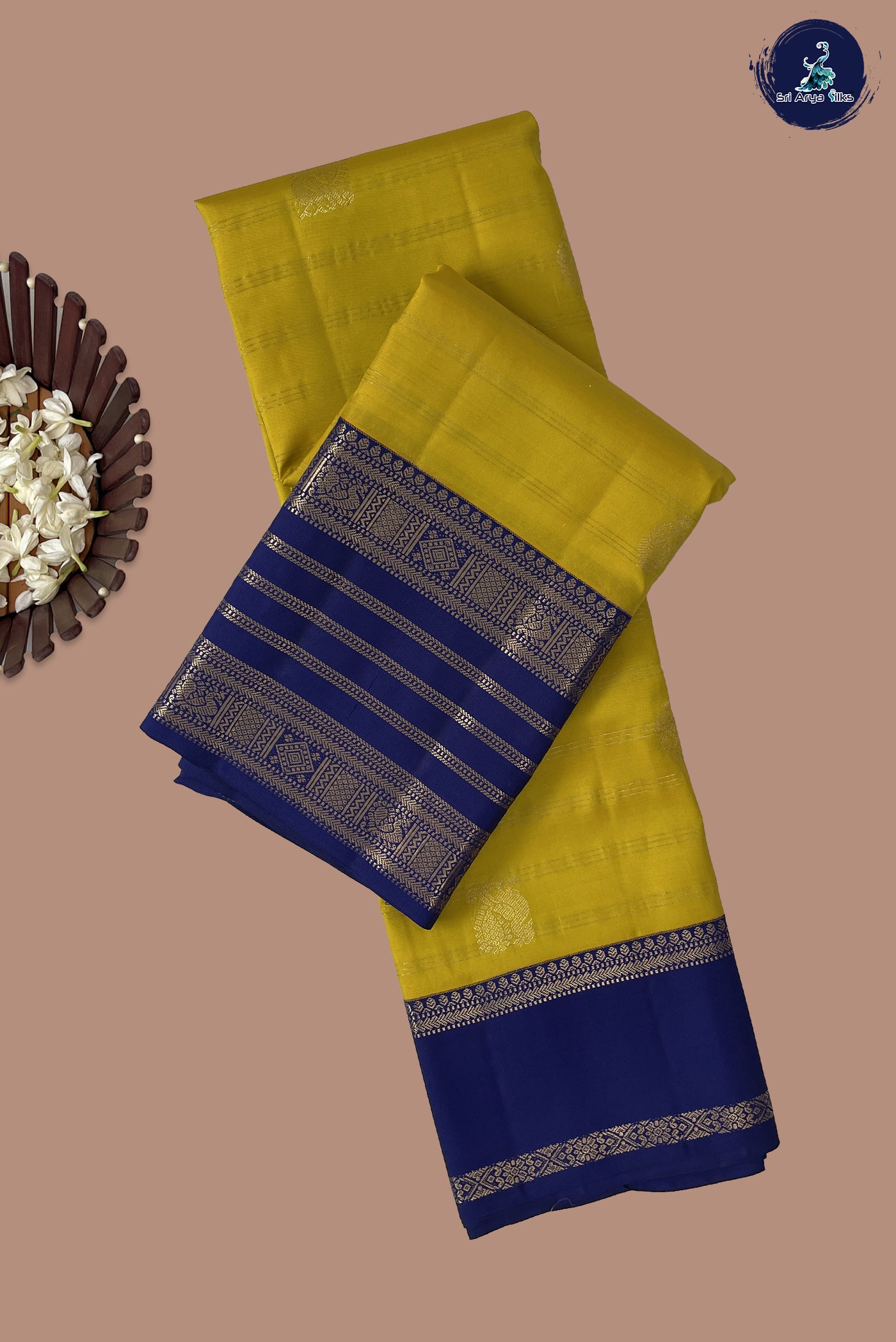 Yellow Korvai Contrast Silk Saree With Stripes Pattern