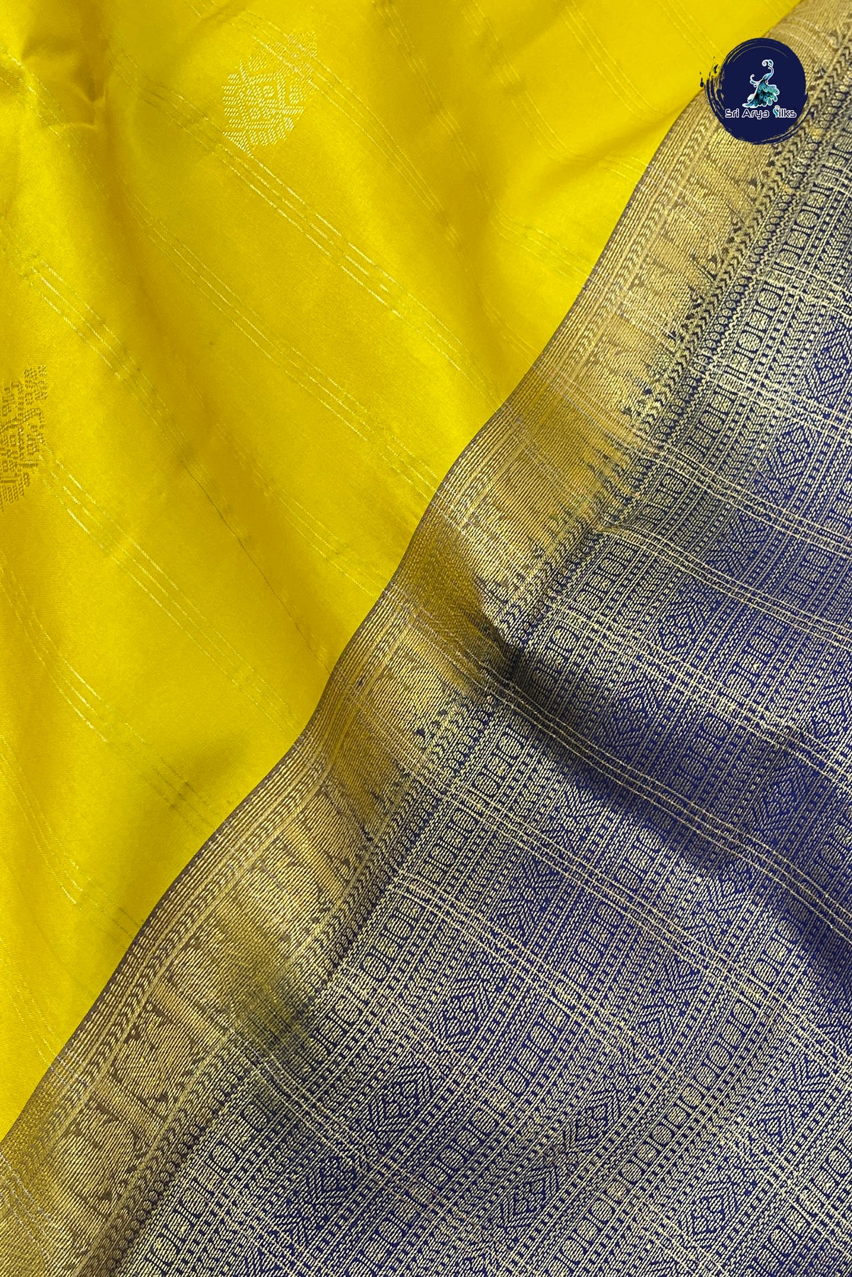 Yellow Korvai Contrast Silk Saree With Stripes Pattern
