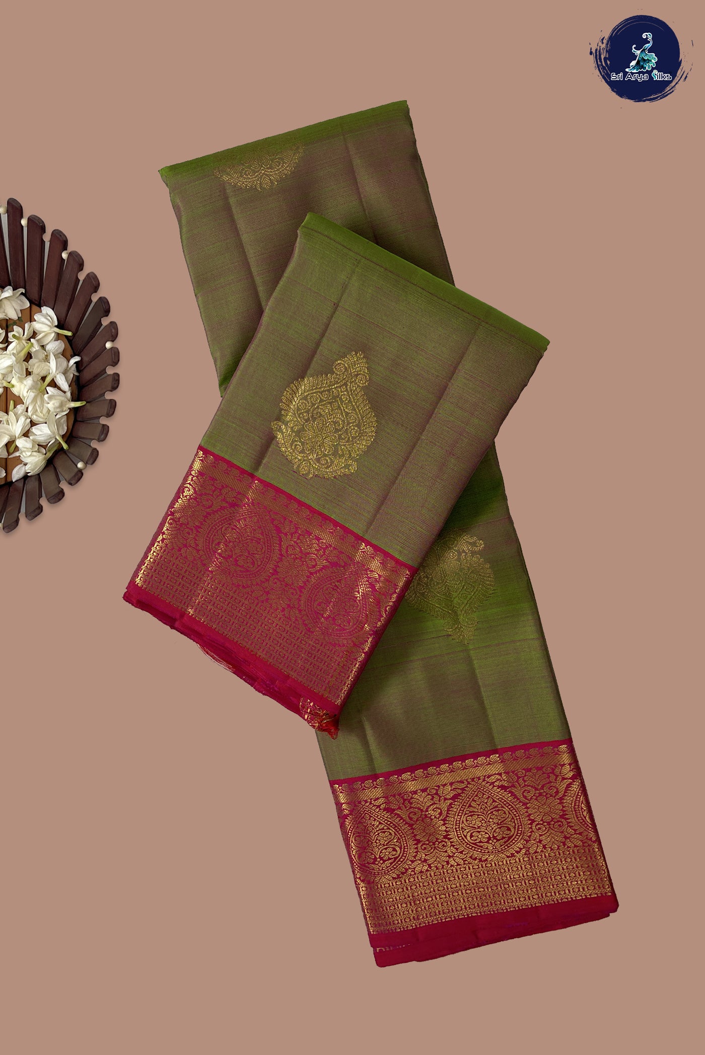 Manthulir Korvai Contrast Silk Saree With Zari Buttas Pattern
