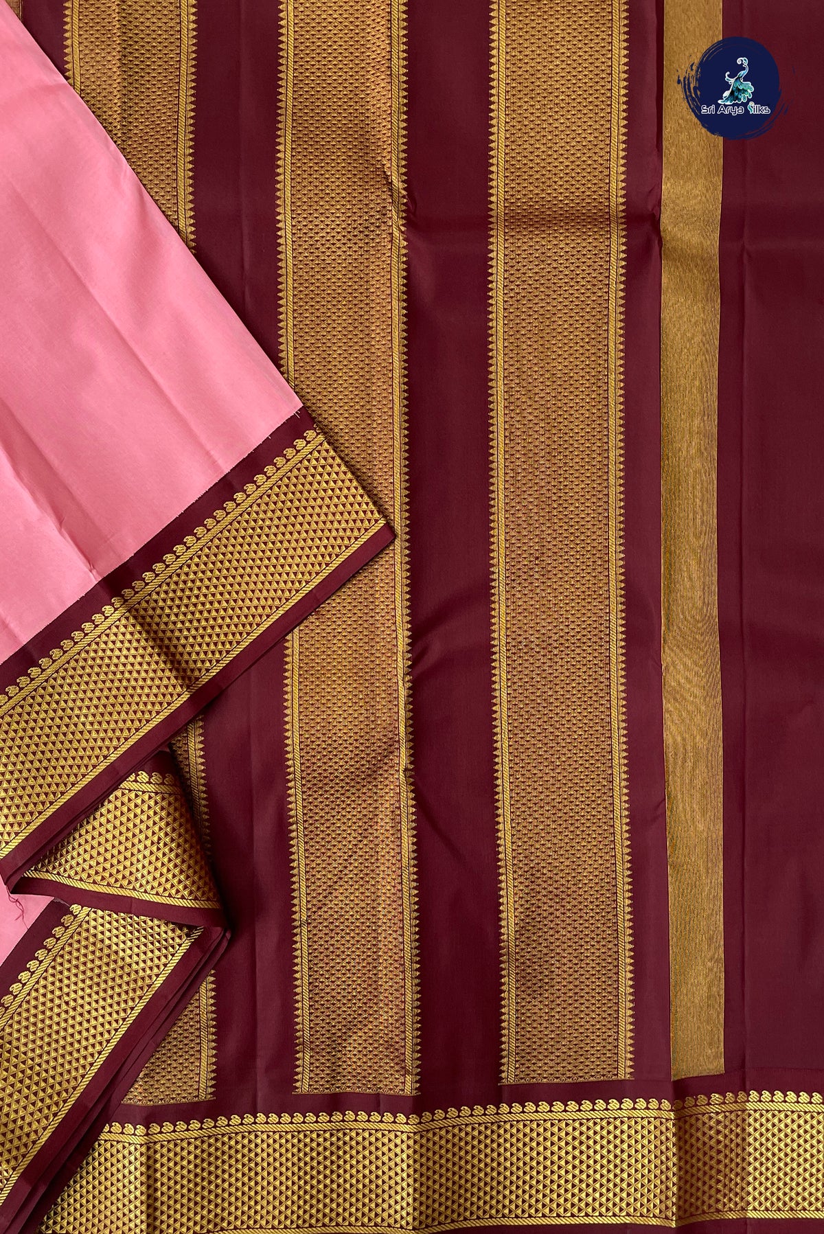 Light Pink Korvai Contrast Silk Saree With Plain Pattern